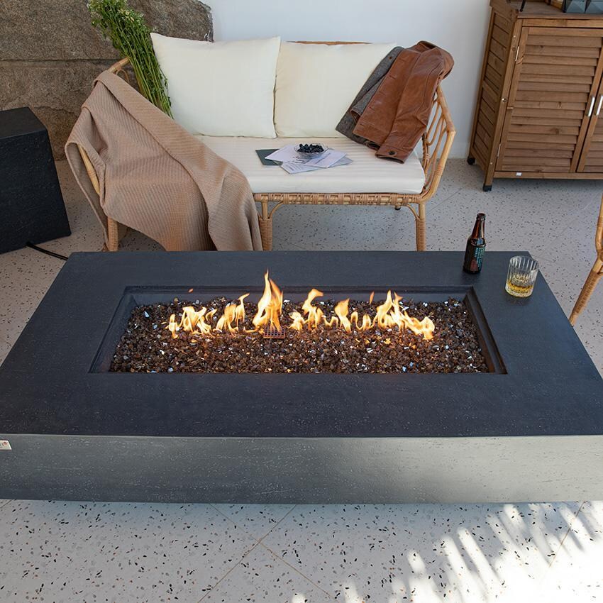 Positano 60 Inch Rectangular Concrete Natural Gas Fire Pit in Gray by Elementi