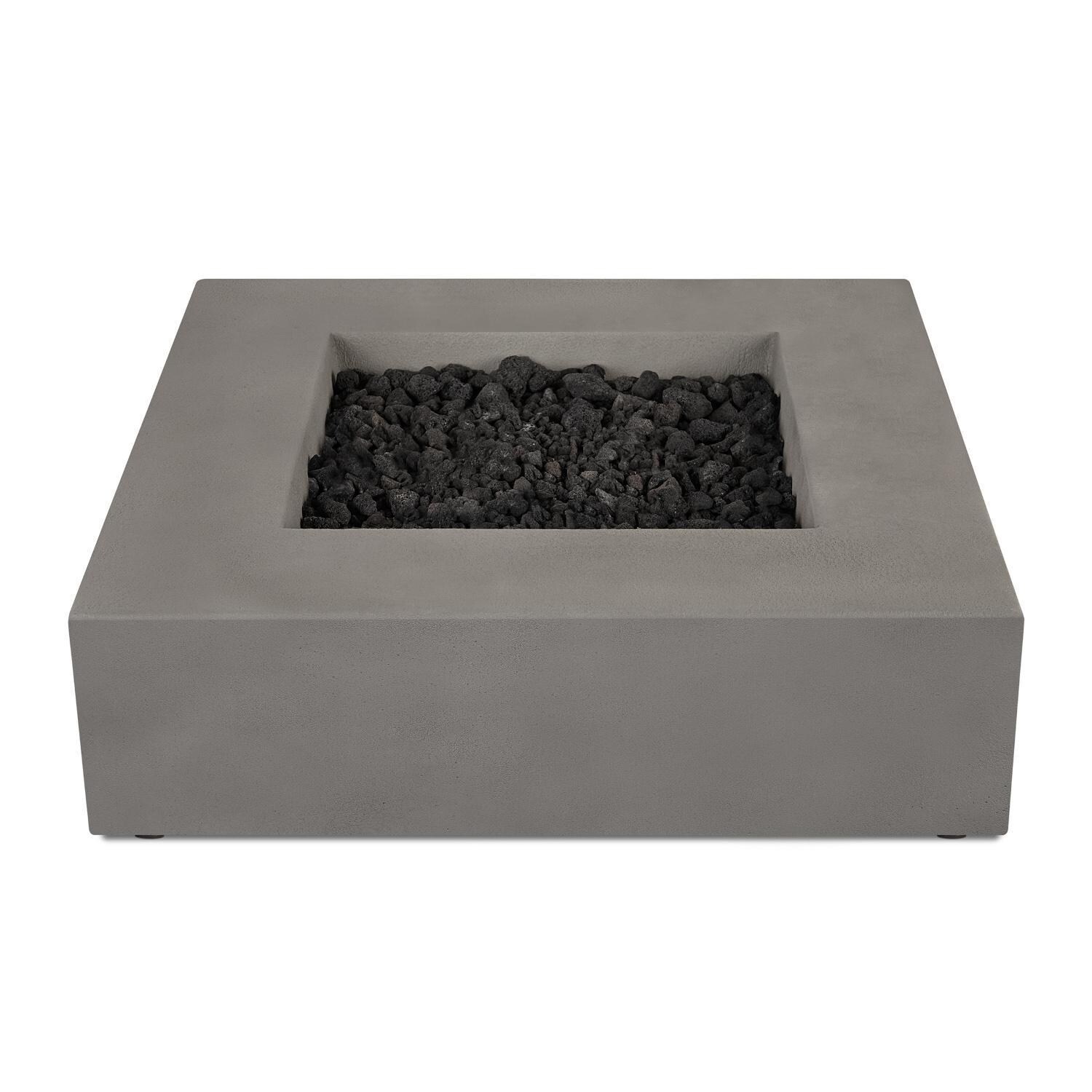 Olliewood 40 Inch Low-Profile Square Glass Fiber Reinforced Concrete Propane Fire Pit Table in Flint by BBQGuys Signature - Top View - White Background thumbnail