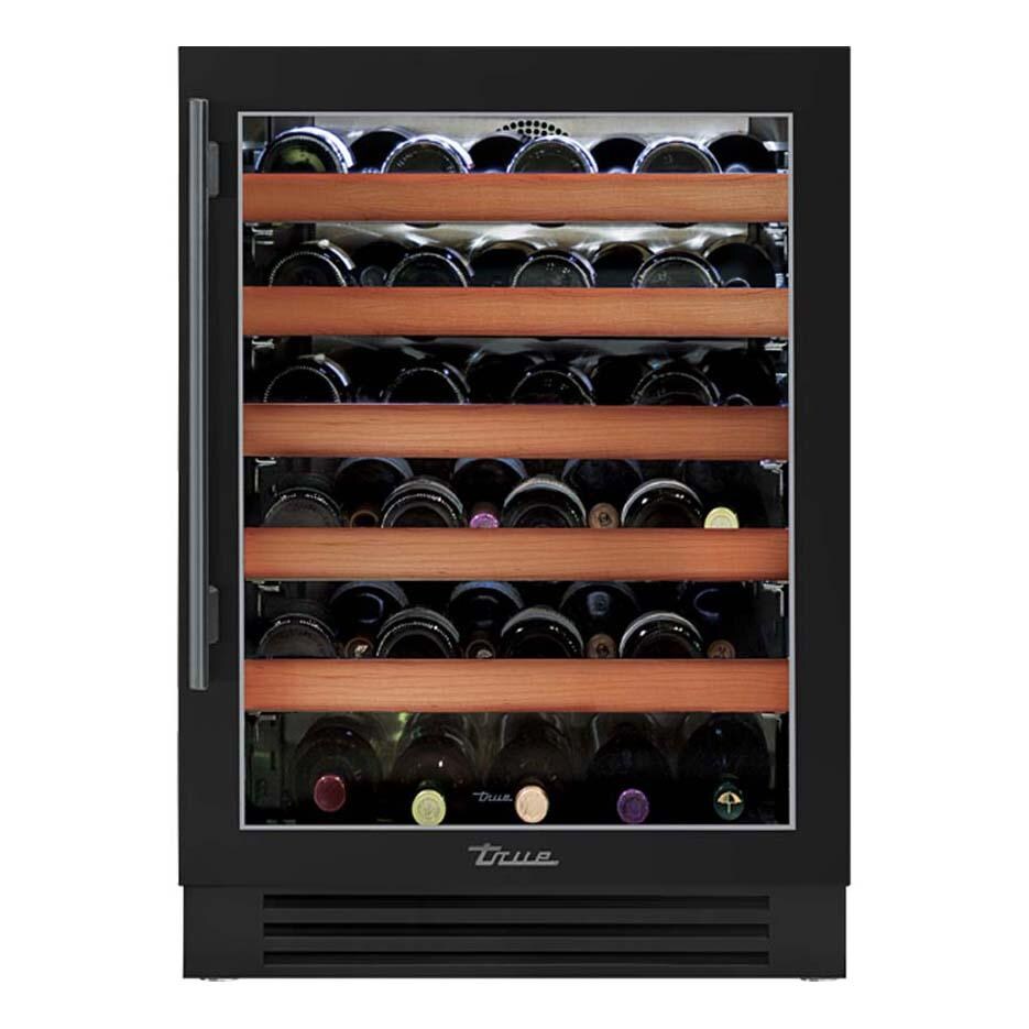True TWC-24-R-OG-C~DSK-027-H05 24 Inch 45 Bottle Right Hinge Glass Door Outdoor Wine Cabinet - Matte Black w/ Pewter Handle - White Background thumbnail