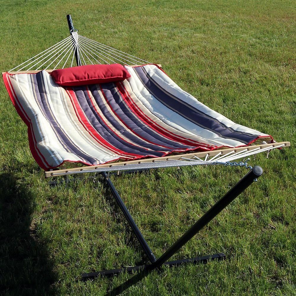 Ultimate Patio Rope Hammock w/ Stand, Pad, & Pillow - Modern Lines - w/ Hammock Pad thumbnail