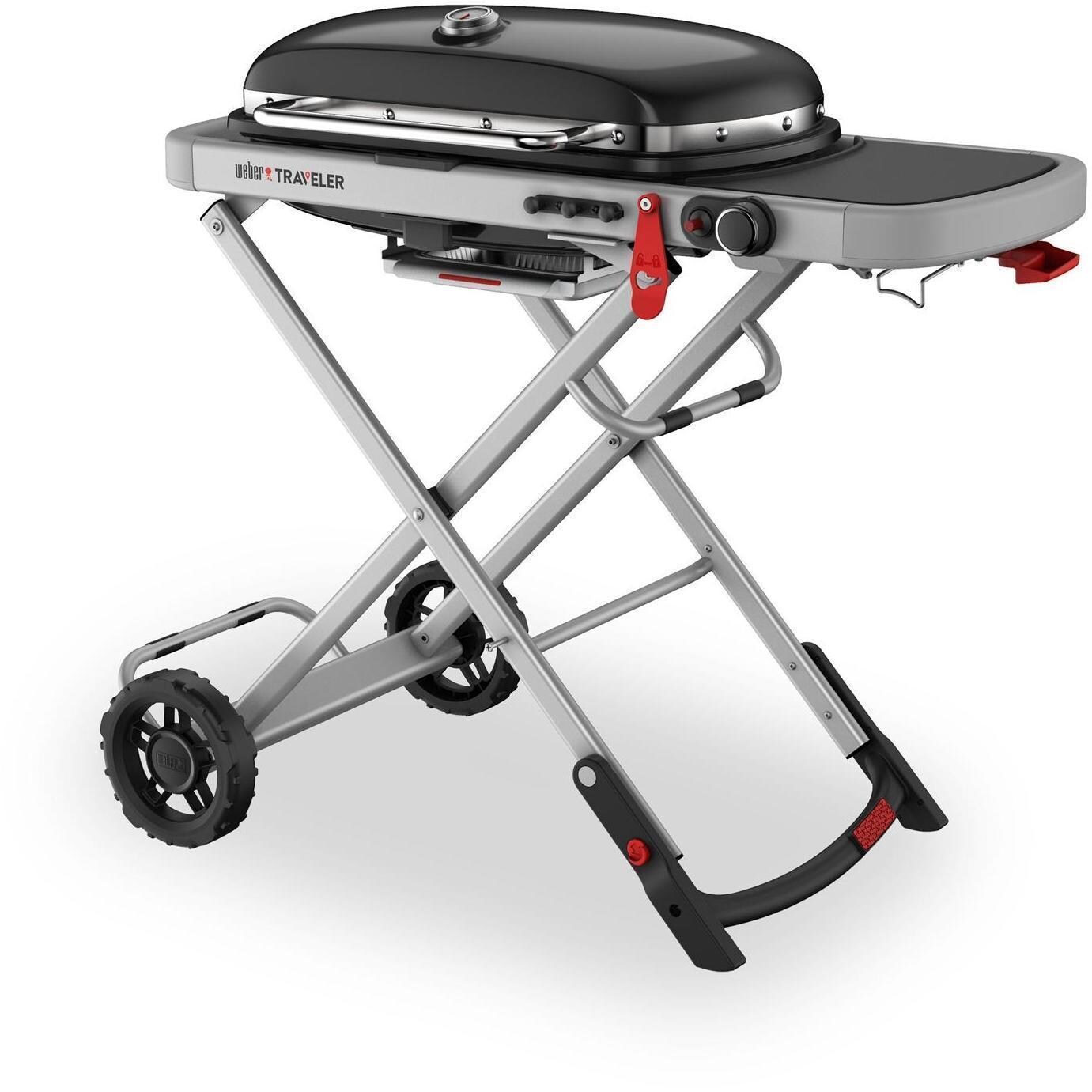 Weber Traveler 9010001 Portable Propane Gas Grill - Black - Right-Side Angled View - White Background thumbnail