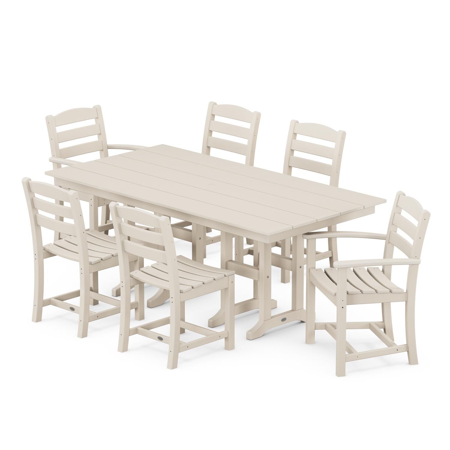 POLYWOOD La Casa Cafe 7 Piece Farmhouse Dining Set - Sand