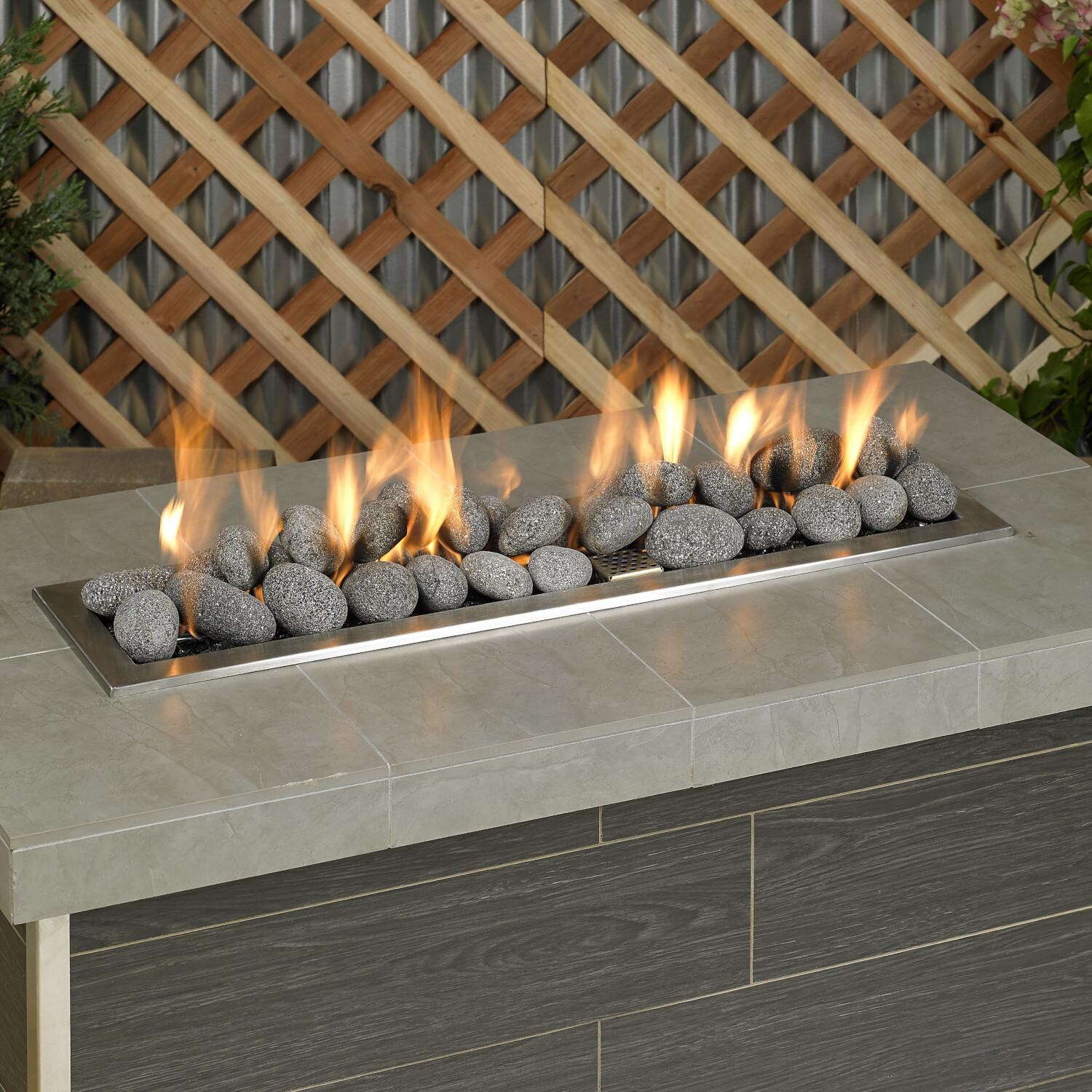 BBQGuys Signature LAVAST-XXL-10 Extra Large Gray Tumbled Lava Stone - In Use Low Flame thumbnail