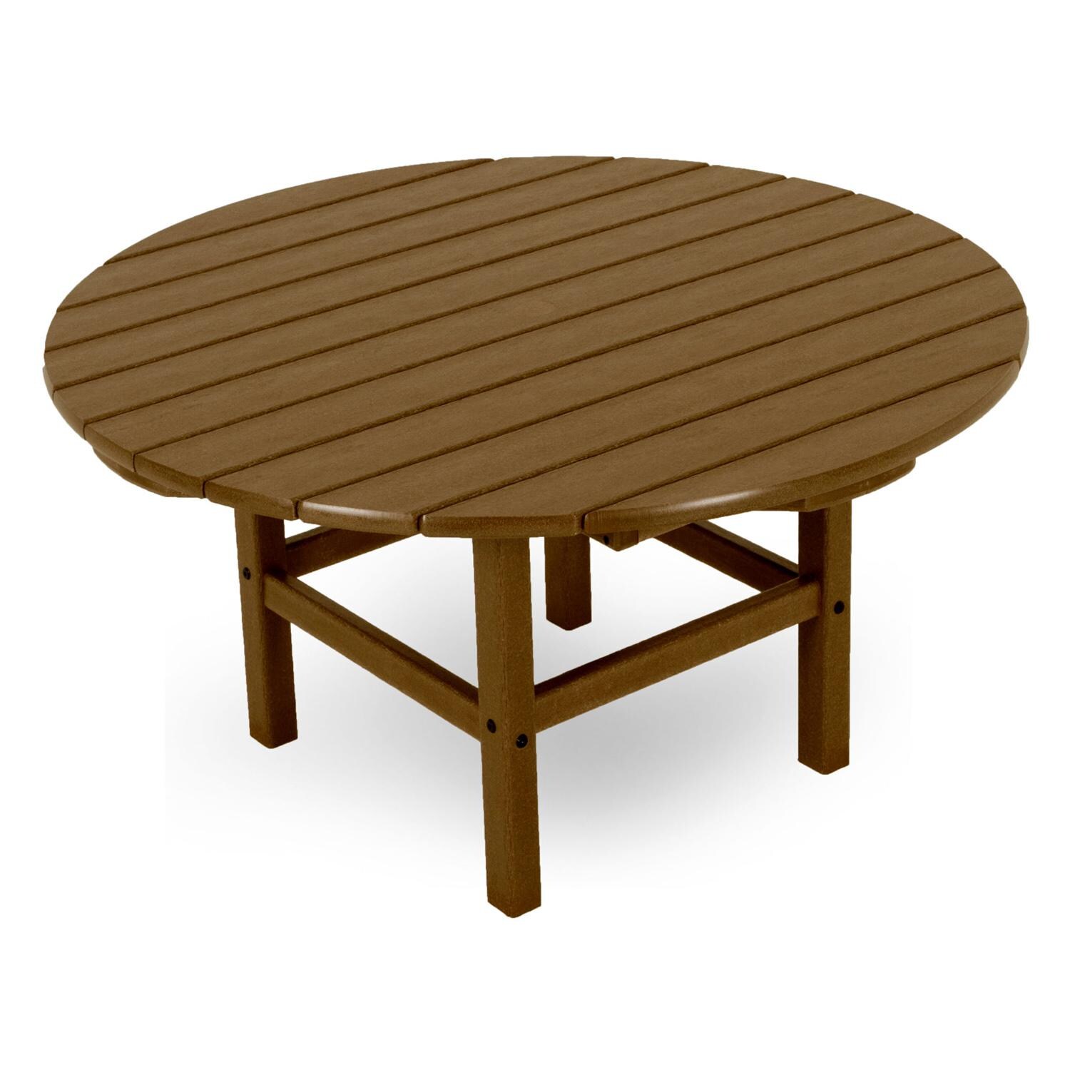 38 Inch Round Recycled Plastic Coffee Table in Teak by POLYWOOD