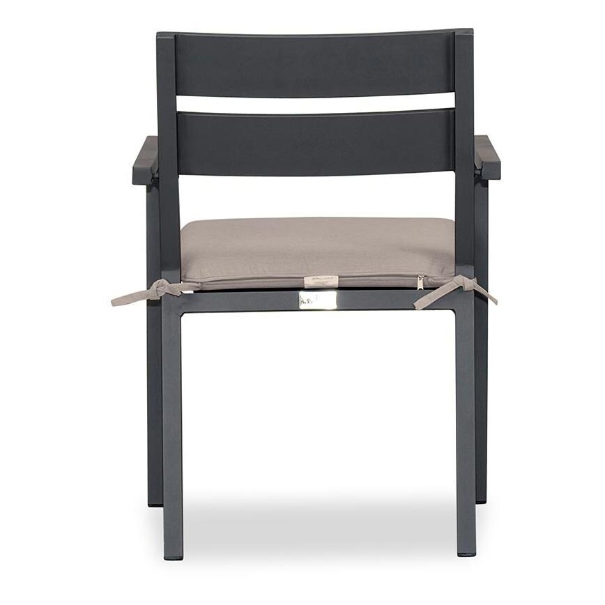 Calm Bay Aluminum Dining Arm Chair in Slate/Canvas Flax by Lakeview Outdoor Designs - Back - White Background thumbnail