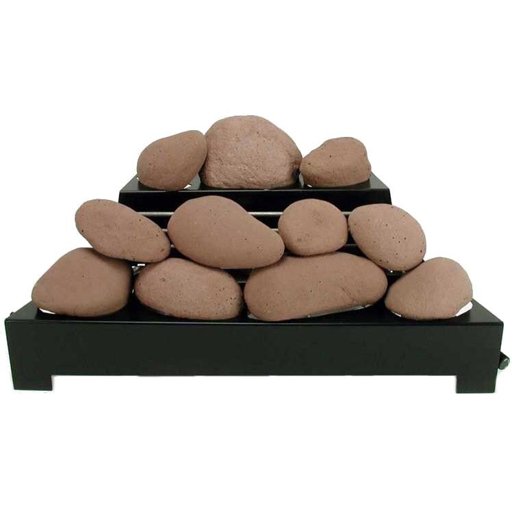 Rasmussen 24-Inch Adobe Red ALTERNA See-Thru FireStone Set With Vent Free Natural Gas Black Chassis Burner - Variable Flame Remote