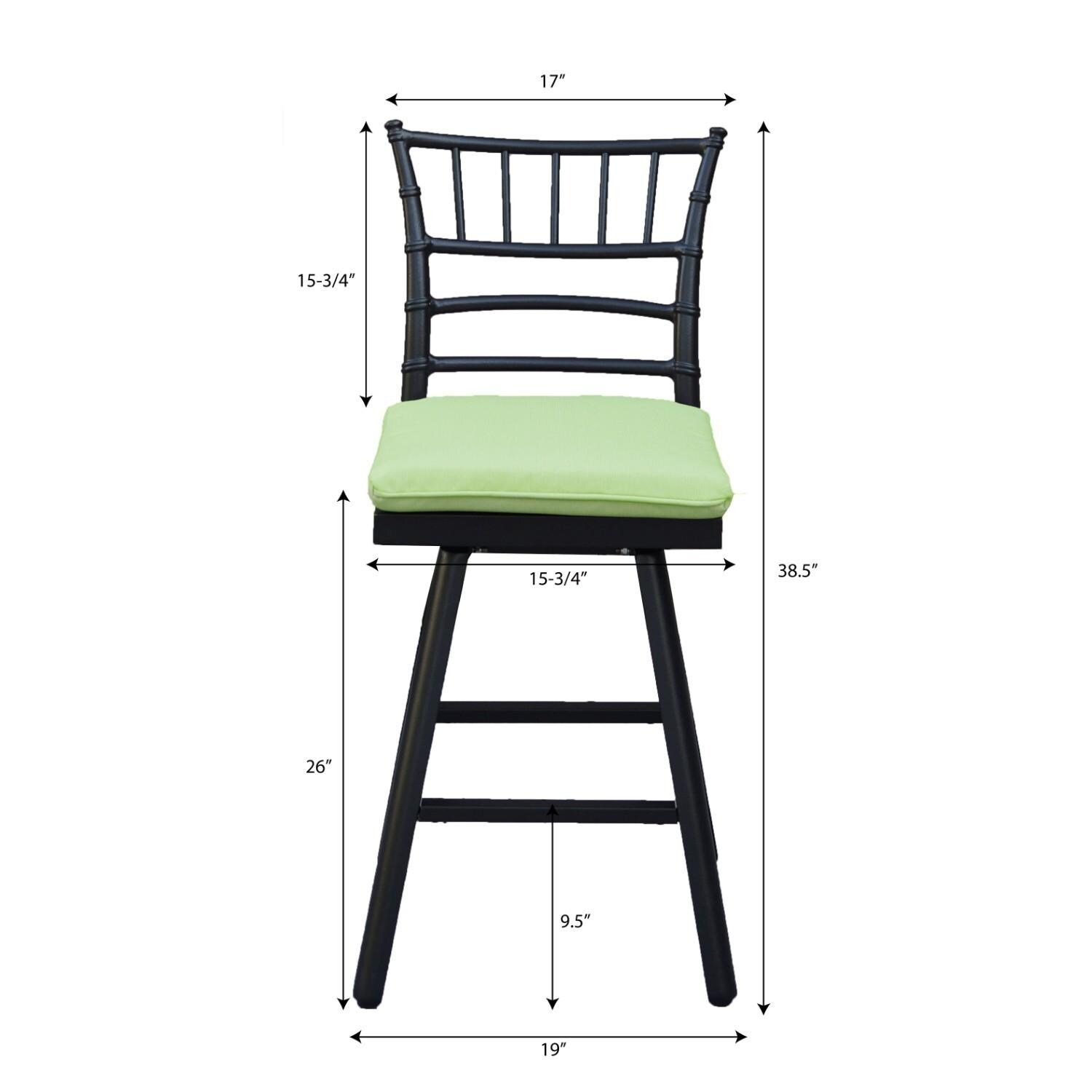 Bella 2 Pc Aluminum Swivel Counter Height Bar Stool Set in Green/Dark Brown by Darlee - Dimensional thumbnail