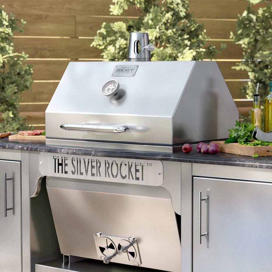 Rocket Outdoors MDSRF  Medium Silver Rocket Kamado Grill - MDSRF - Lid Closed - Lifestyle thumbnail