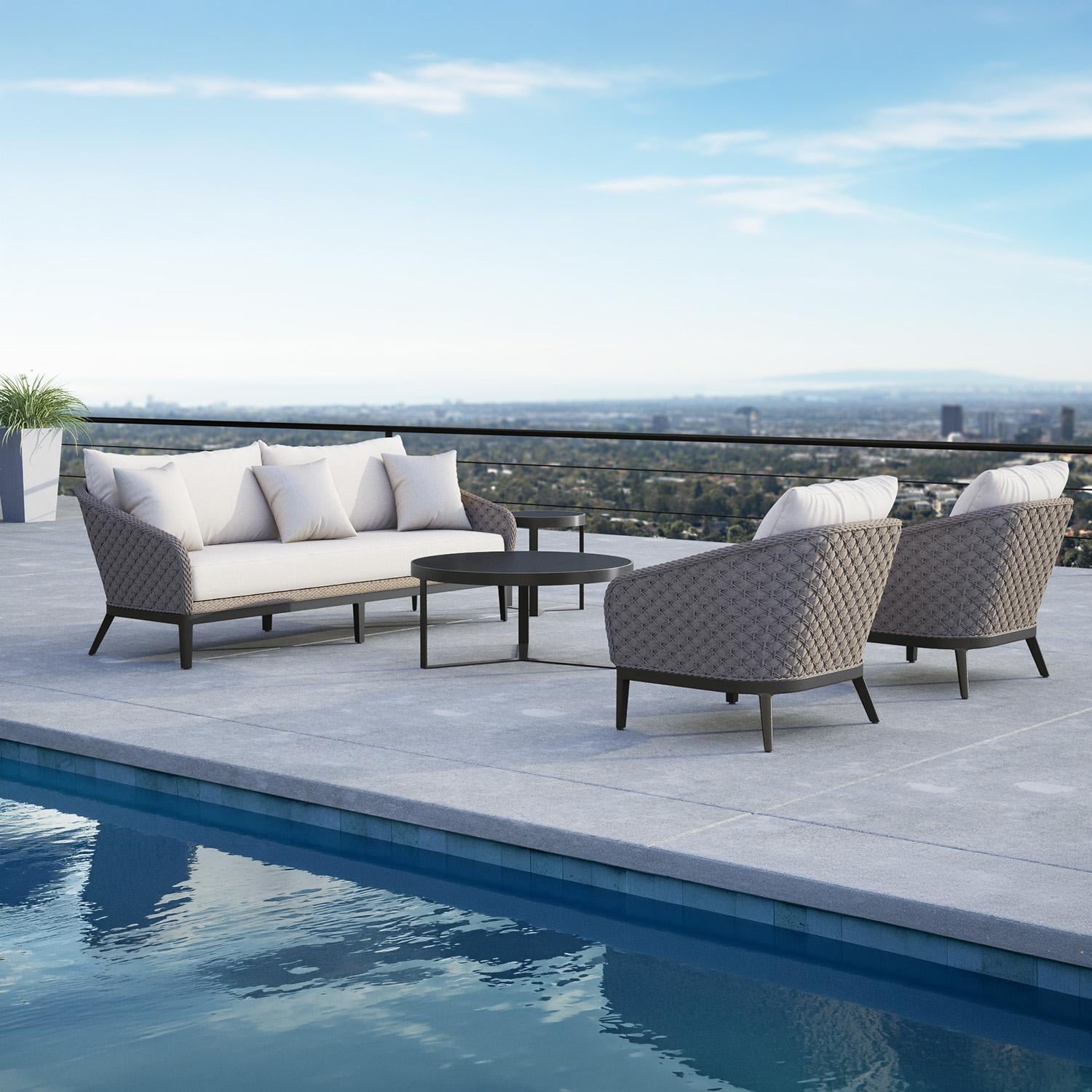 Sunset West - 4501-23-57005 - Marbella Rope & Aluminum Patio Sofa W/ Sunbrella Echo Ash Cushions - Shown w/set (Not included) - Lifestyle thumbnail