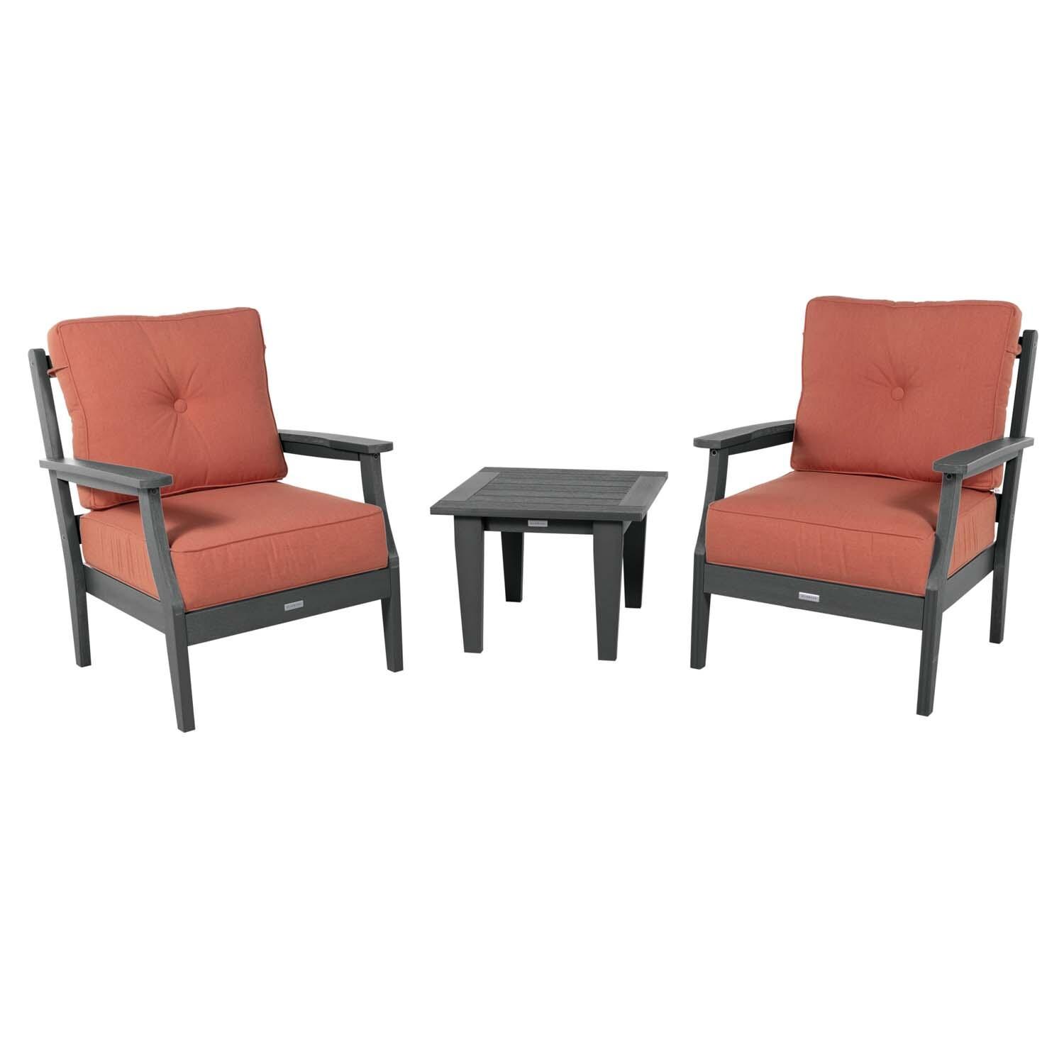Blushing Bay 3 Pc Recycled Plastic Seating Set in Canvas Persimmon/Black by Lakeview Outdoor Designs - White Background thumbnail
