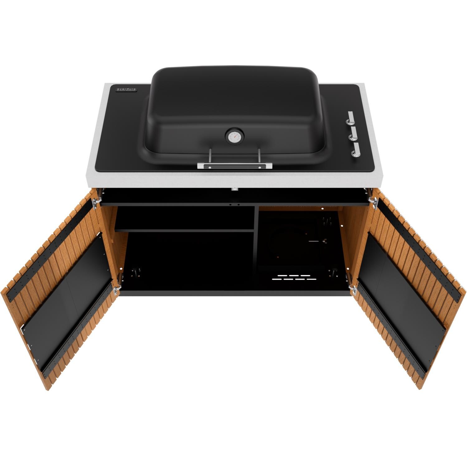 Everdure 6 Ft Outdoor Kitchen Island w/ Marine Grade Aluminum Cabinets in Timber Effect - Grill Module Open - White Background thumbnail