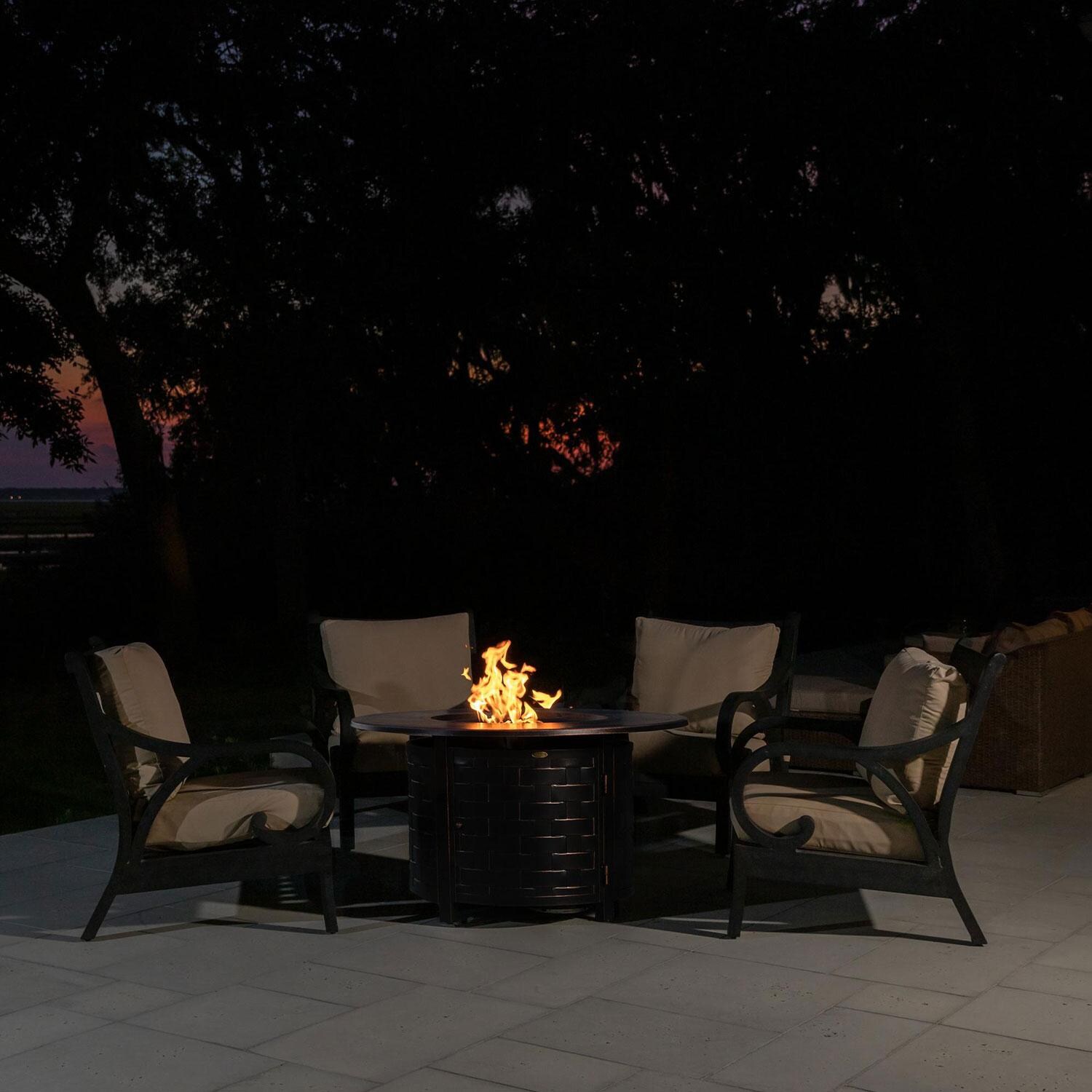 Ultimate Patio Magnolia Way 50,000 BTU Propane Round Fire Pit Table - Woven Cast Aluminum - 62208 - Conversation Seating - Lifestyle thumbnail