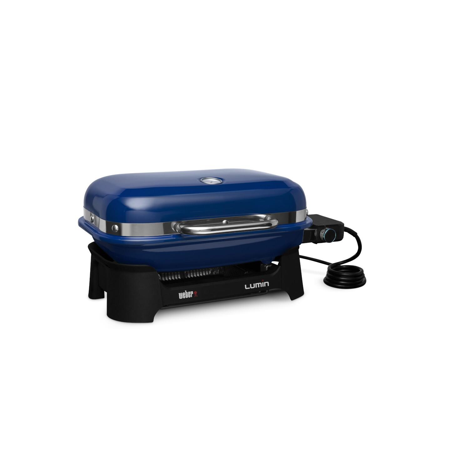 Weber 91300901 Deep Ocean Blue Lumin Compact Portable 1560 Watt Electric Grill - Left Side thumbnail