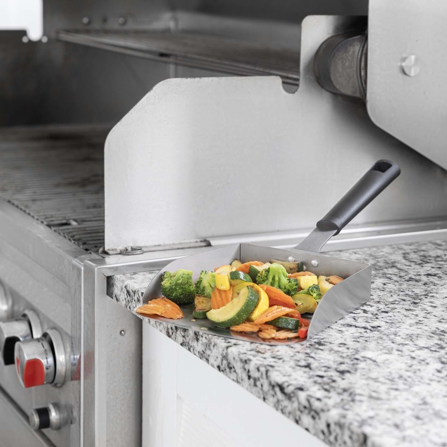 Outset  76598 Griddle Shovel - Shown w/ Vegetables - Lifestyle thumbnail