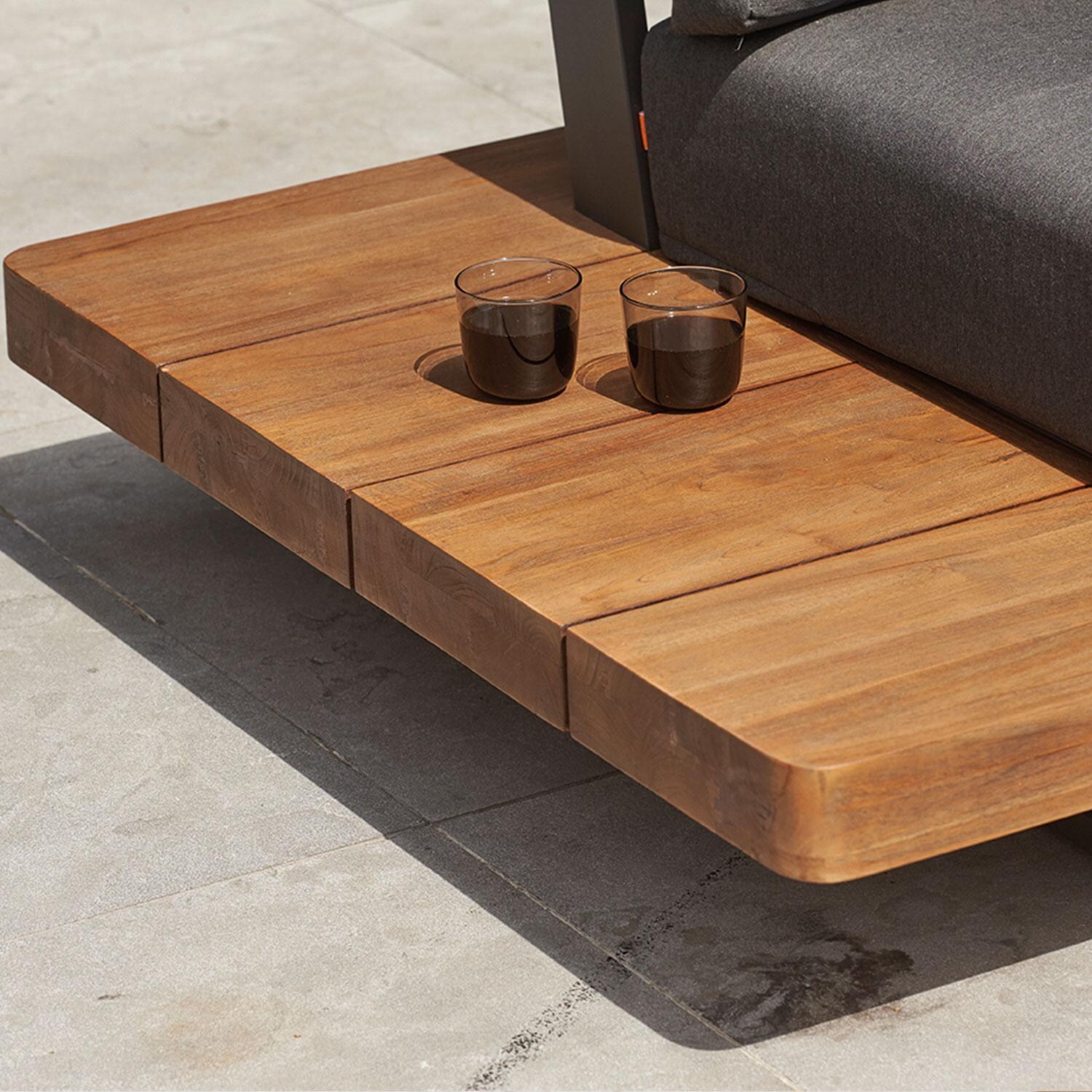 Fitz Roy 4 Pc Aluminum/Teak Sectional Seating Corner Set in Lava By KETTLER - Teak Corner for Drinks - Detail thumbnail