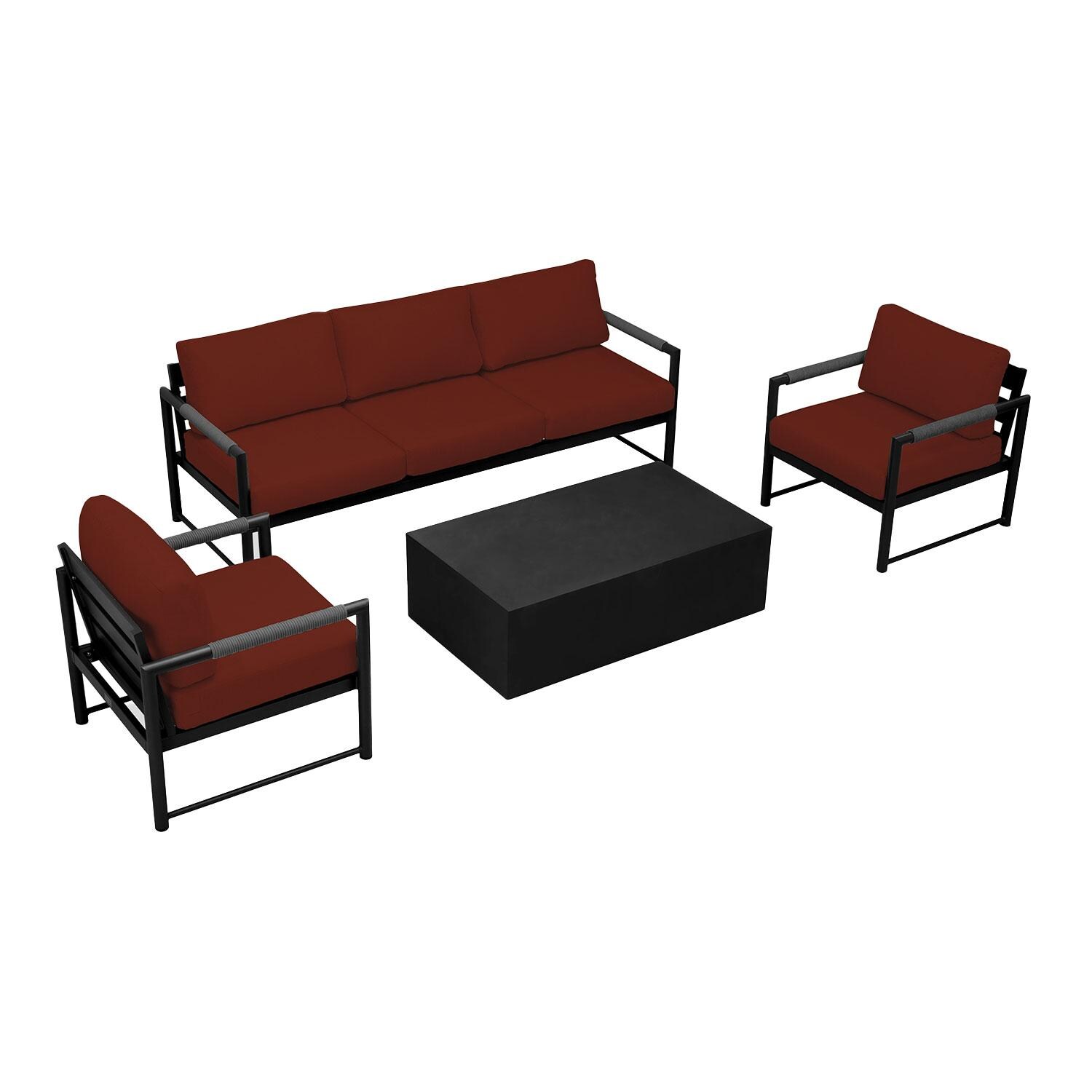 Lakeview AVEBAY-BK-CO-SET135-HN Avenue Bay Black/Carbon 4 Pc Sofa Set - Canvas Henna - Overhead View - White Background thumbnail