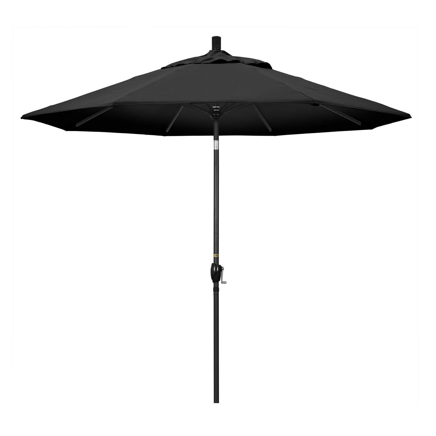 California Umbrella 9 Ft. Octagonal Aluminum Push Button Tilt Patio Umbrella W/ Crank Lift & Aluminum Ribs - Stone Black Frame / Olefin Black Canopy