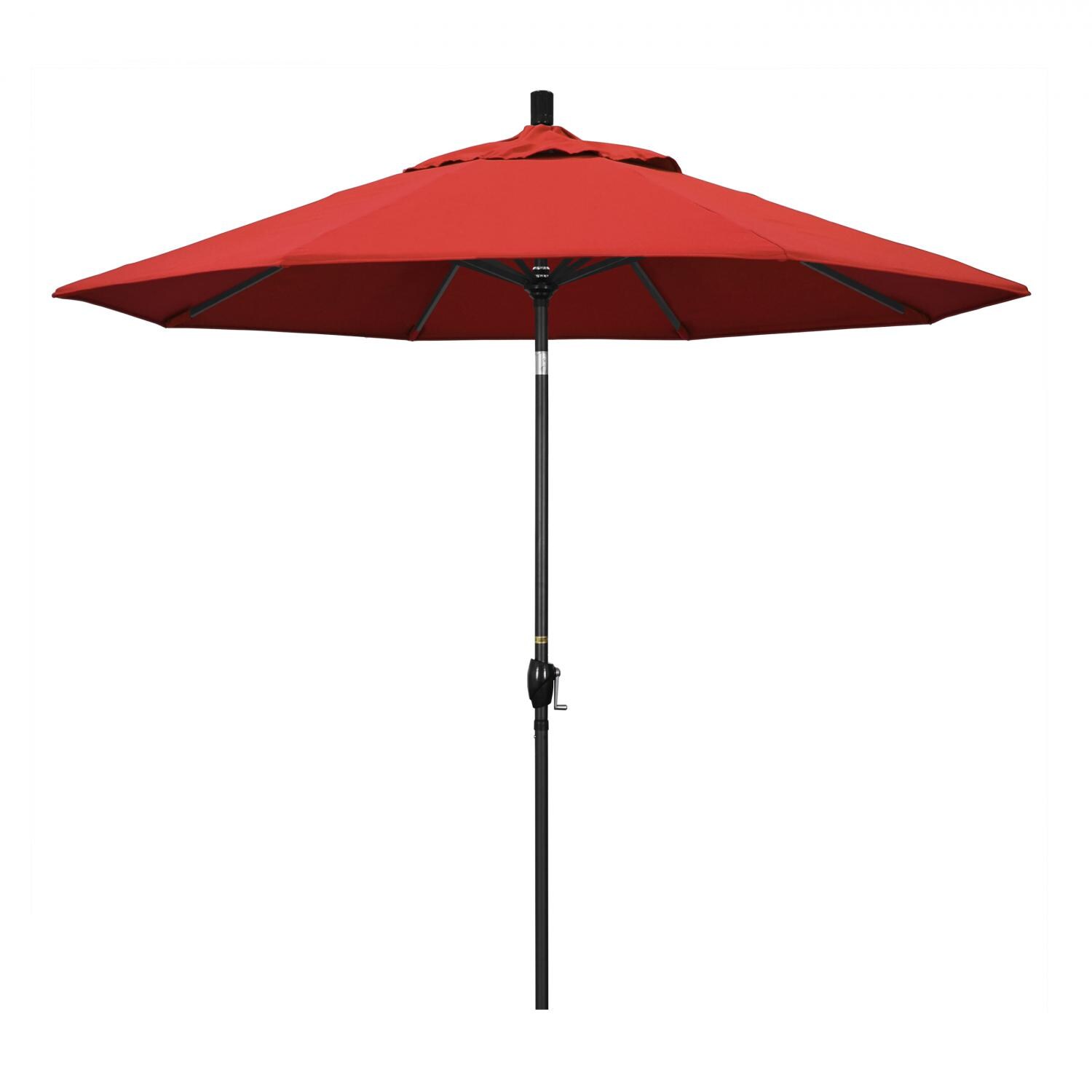 California Umbrella 9 Ft Octagonal Aluminum Push Button Tilt Patio Umbrella W/ Crank Lift & Aluminum Ribs - Stone Black Frame / Olefin Red Canopy thumbnail