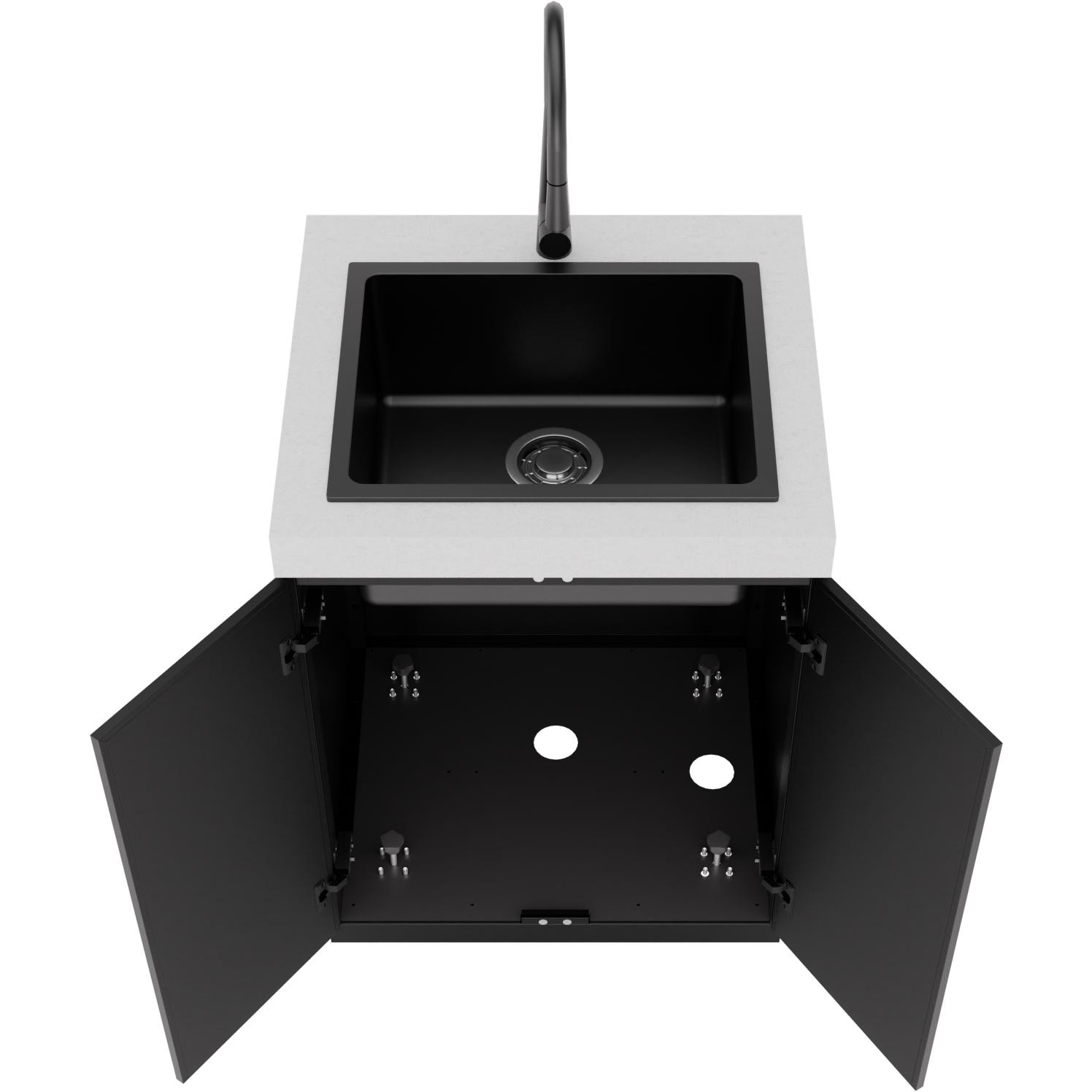 Everdure 6 Ft Outdoor Kitchen Island w/ Marine Grade Aluminum Cabinets in Black - Sink Module Open - White Background thumbnail