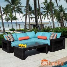 Gentilly 3 Piece Wicker Patio Sectional Set W/ Left Arm Loveseat & Sunbrella Canvas Aruba Cushions By Lakeview Outdoor Designs image