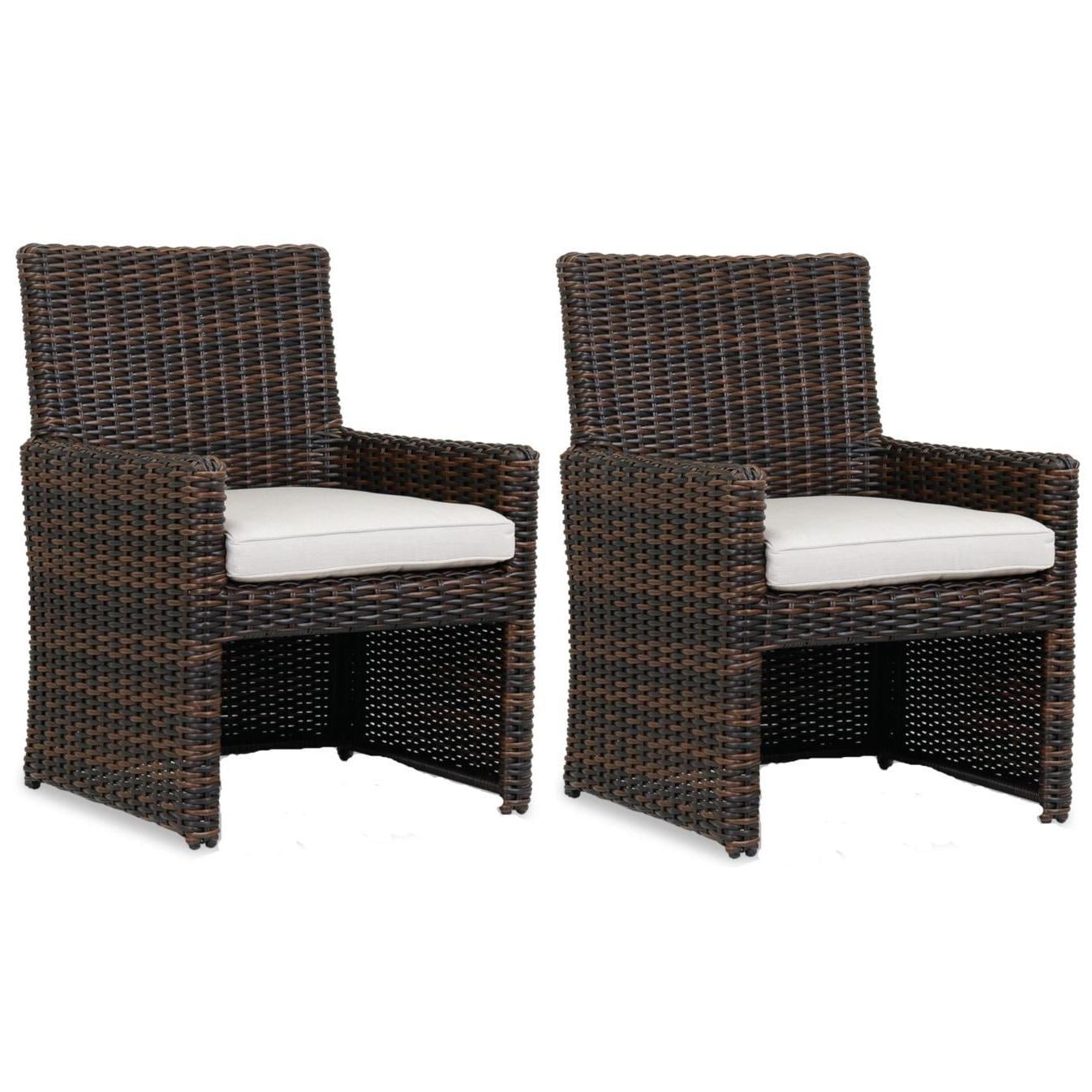 Montecito 2 Piece Wicker Patio Dining Arm Chair Set W/ Sunbrella Canvas Flax Cushions By Sunset West thumbnail