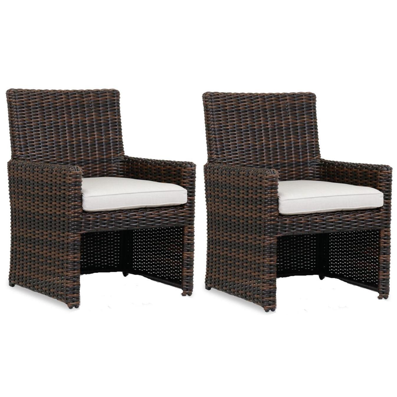 Montecito 2 Piece Wicker Patio Dining Arm Chair Set W/ Sunbrella Canvas Flax Cushions By Sunset West thumbnail