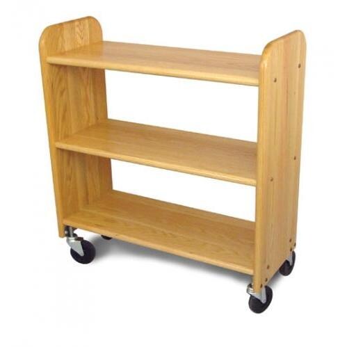 Library Book Truck Natural Oak-Flat Shelves