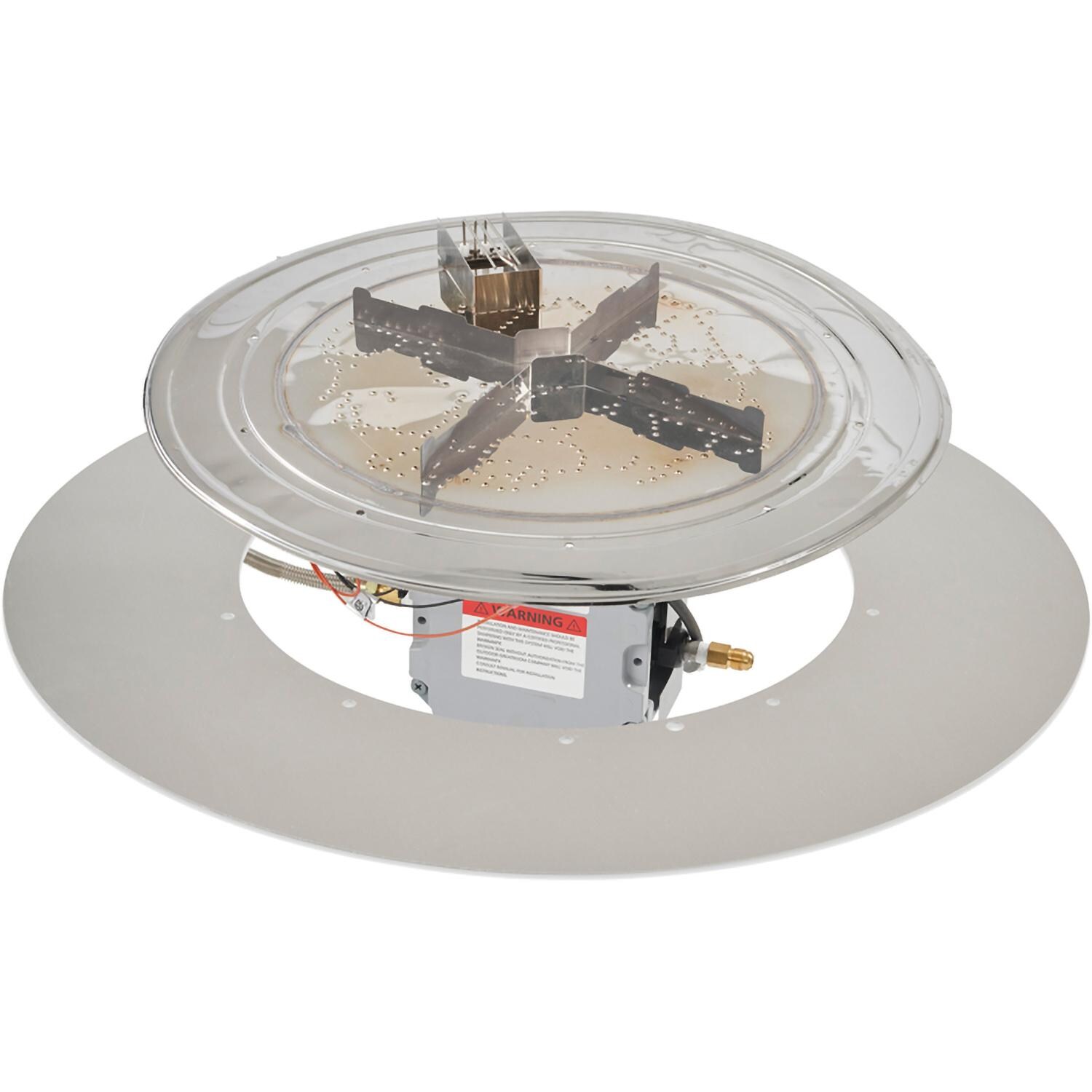 The Outdoor GreatRoom Company BP42RDDSILP-A Crystal Fire Plus 42 Inch Flat Round 105,000 BTU Propane Fire Pit Burner Kit w/ Direct Spark Ignition - Stainless Steel - Stacked - White Background thumbnail