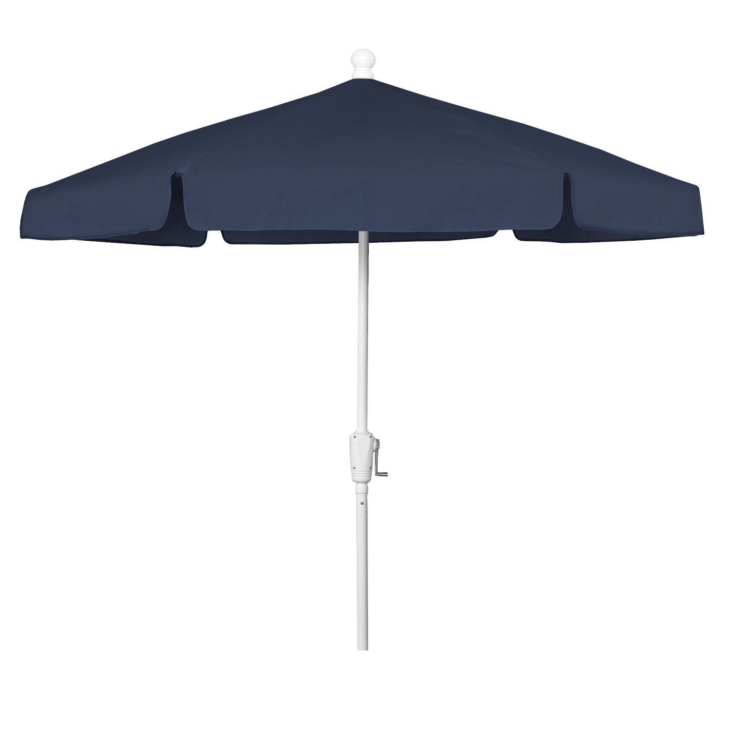 FiberBuilt 7.5 Ft. Aluminum Market Patio Umbrella W/ Crank Lift - White Pole / Navy Blue Vinyl