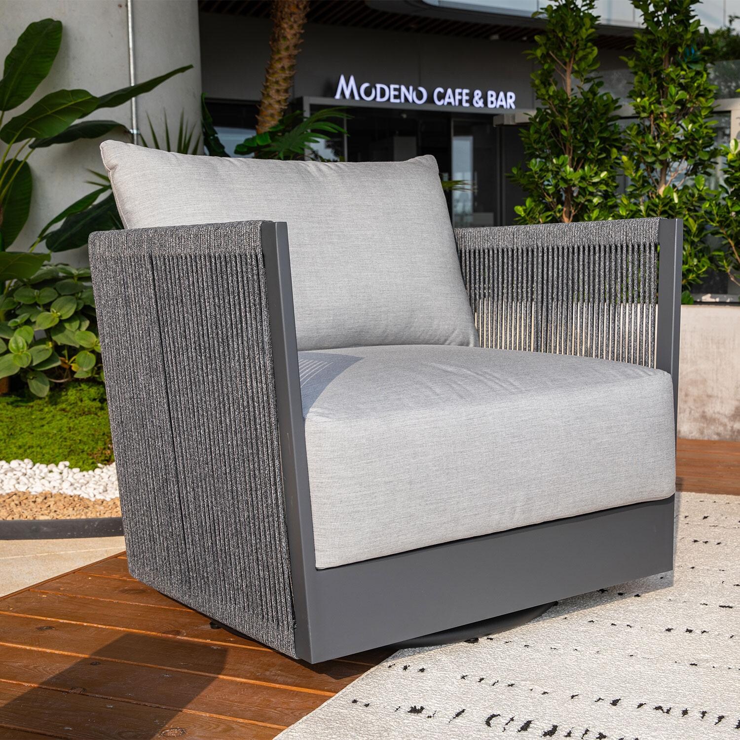 Elementi Capri Outdoor Aluminum Swivel Club Chair w/ Sunbrella Cushions