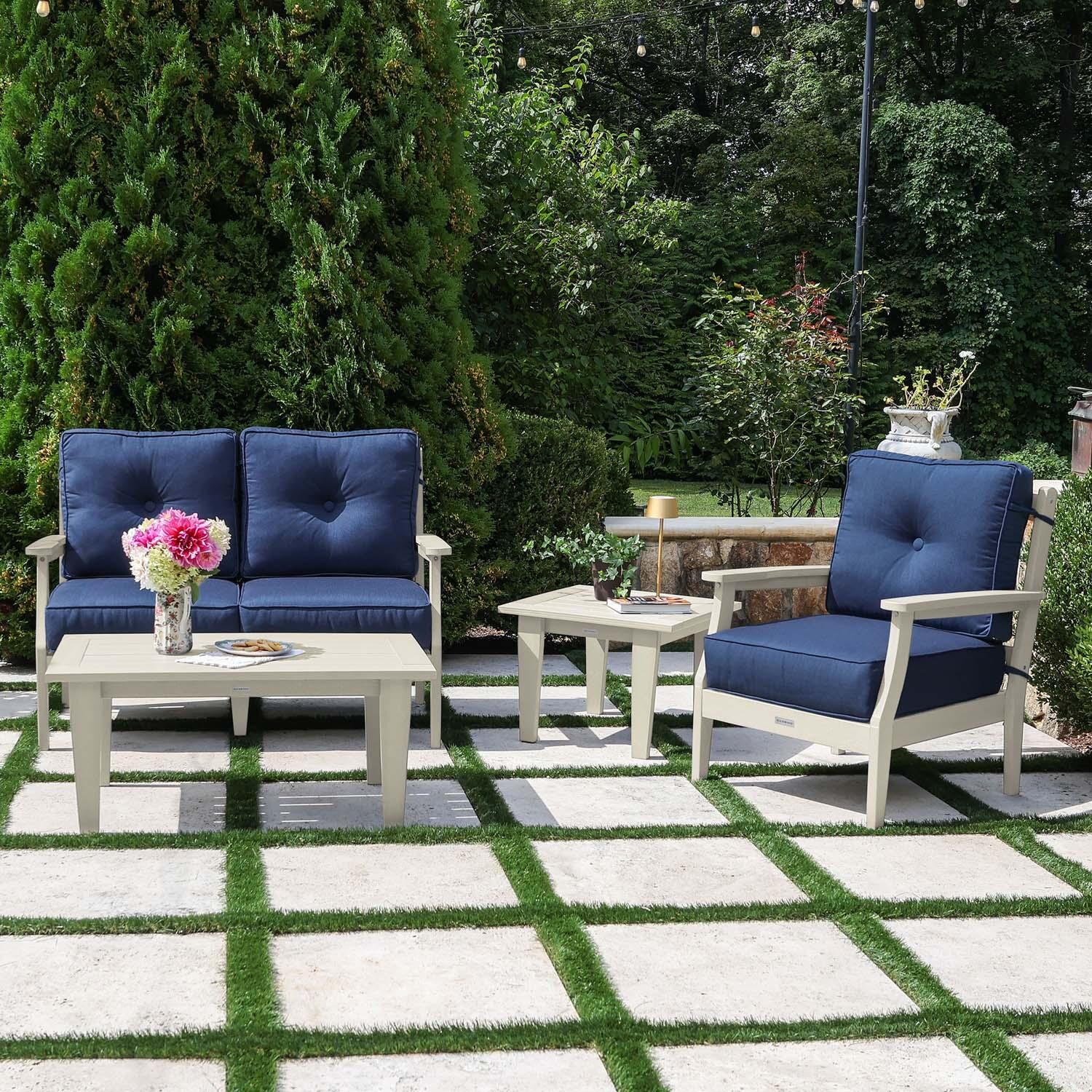 Blushing Bay 4 Pc Recycled Plastic Seating Set in Spectrum Indigo/Whitewash by Lakeview Outdoor Designs - Lifestyle thumbnail