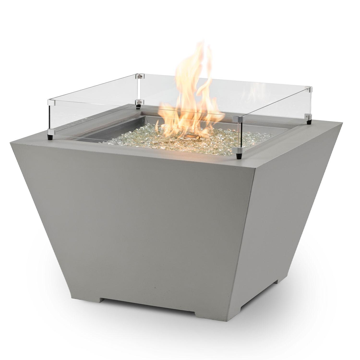 Cove 37 Inch Square GFRC Propane Fire Bowl in Natural Gray by The Outdoor GreatRoom Company - Wind Guard - White Background thumbnail