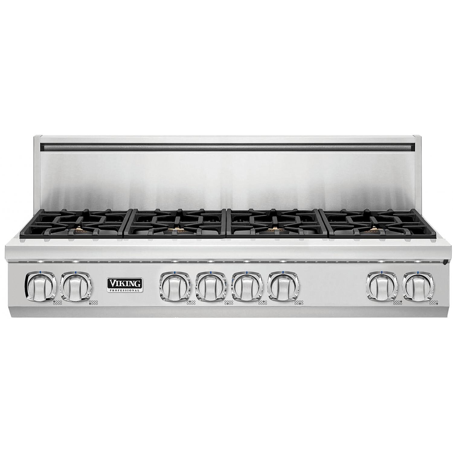Viking Professional 7 Series 48-Inch 8-Burner Natural Gas Cooktop - Stainless Steel - VGRT7488BSS - With Backguard thumbnail
