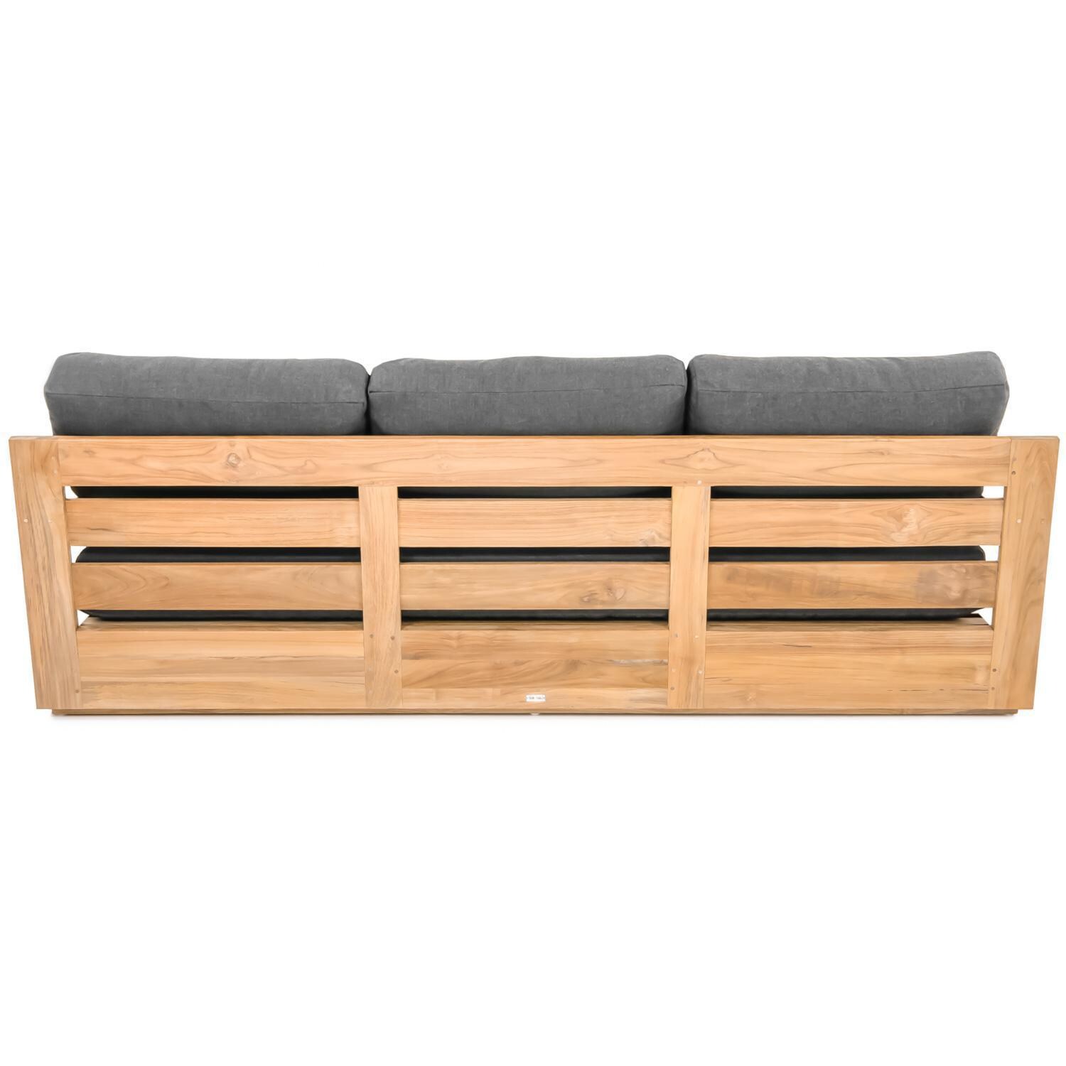 Teak + Table Atlantic Teak Patio Sofa in Sand - Back (Carbon cushions shown) - White Background thumbnail