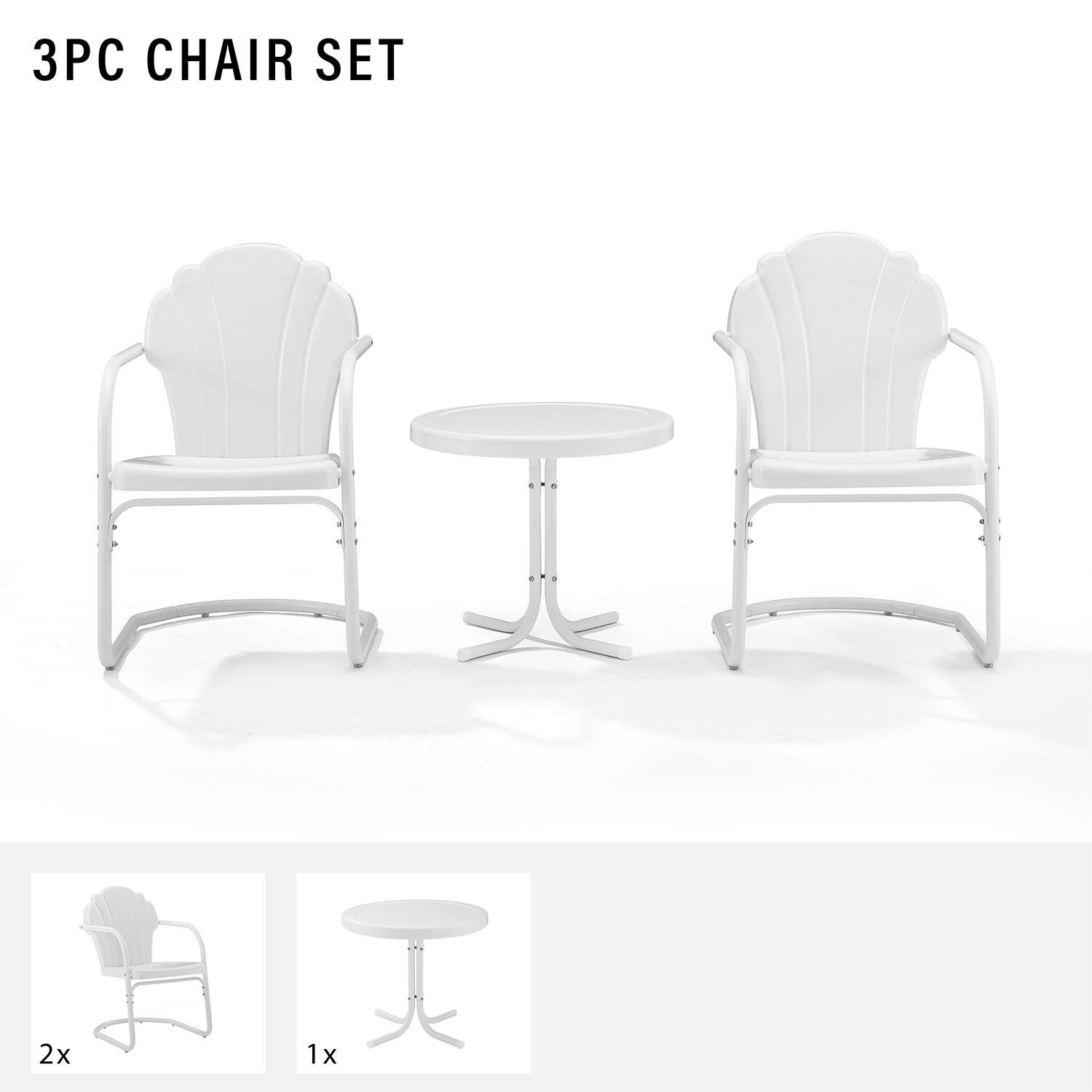 Ultimate Patio UP-32244WH 3Pc Retro Outdoor Chair Set in White Satin - Included in Set (Two Chairs and Table) - Diagram thumbnail