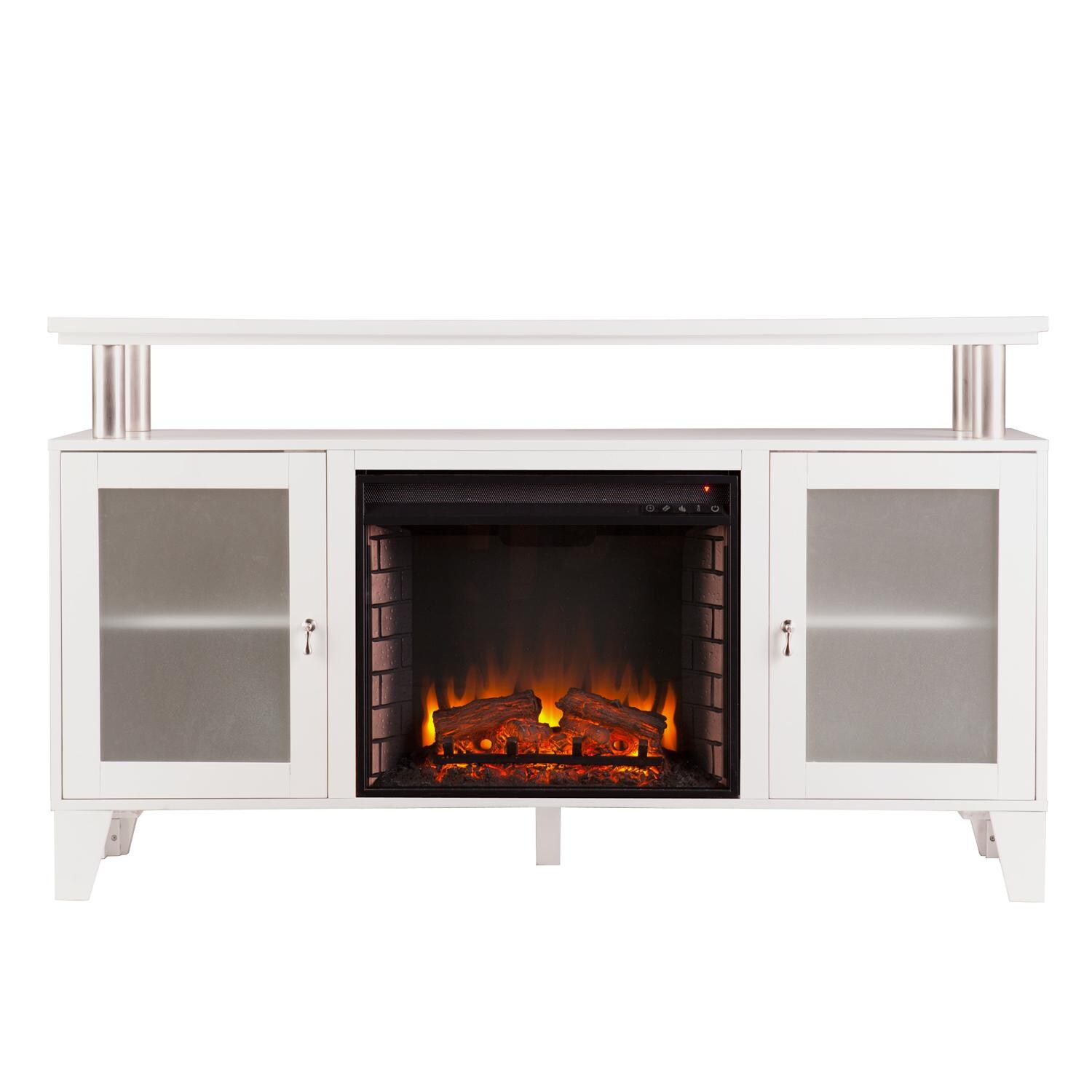 Southern Enterprises Cabrini 60-Inch Electric Fireplace Media Console - White - Front View thumbnail