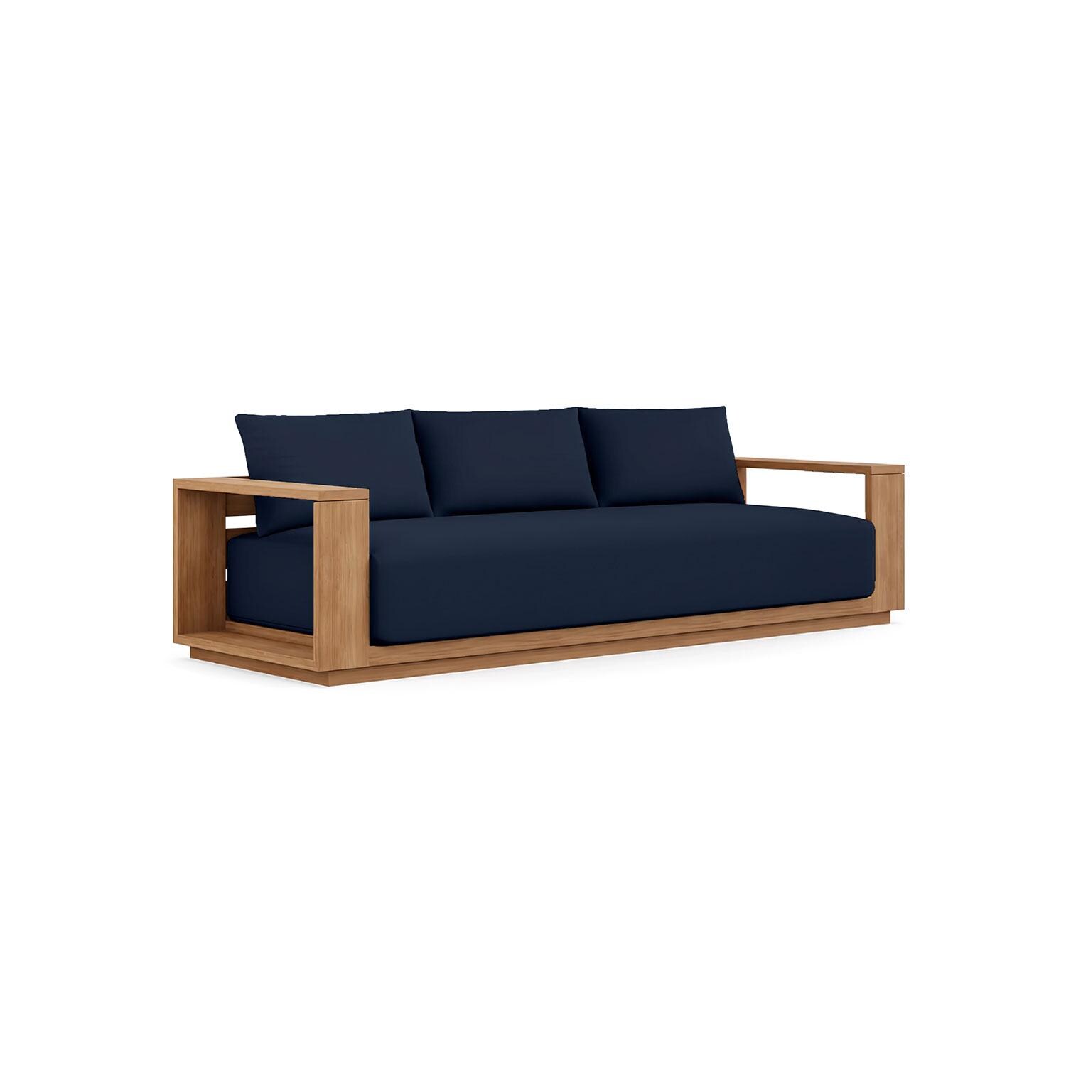 Bellawood 3 Person Teak Luxe Sofa in Indigo by Lakeview Outdoor Designs - Angled - White Background thumbnail