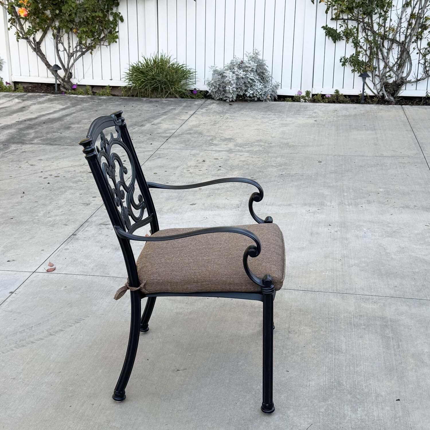 Santa Barbara 7 Pc Cast Aluminum Swivel / Rocker Dining Set in Antique Bronze/Sesame by Darlee - Chair Side View - Lifestyle thumbnail