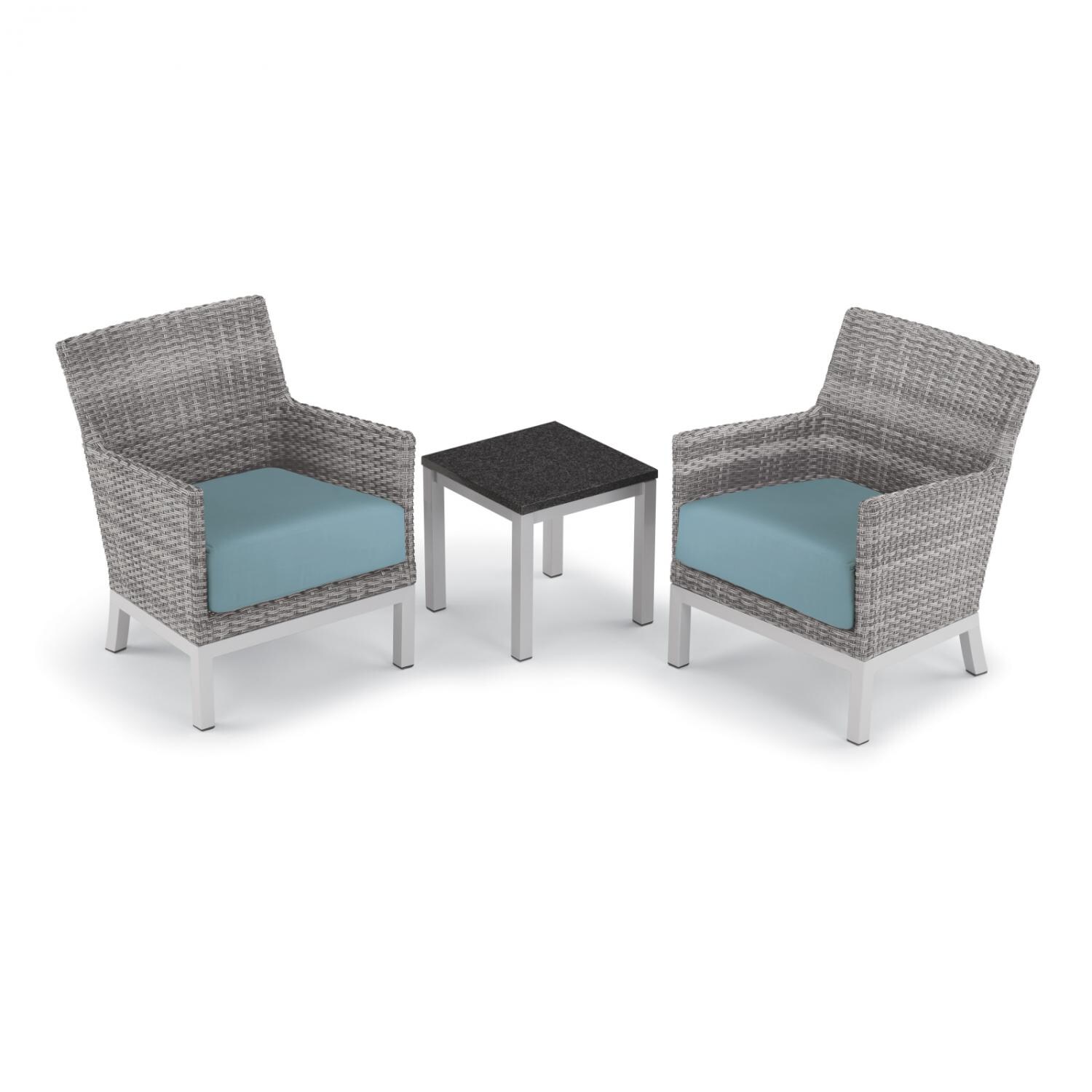 Argento 3 Piece Wicker Patio Conversation Set W/ Lite-Core Charcoal End Table & Ice Blue Cushions By Oxford Garden thumbnail