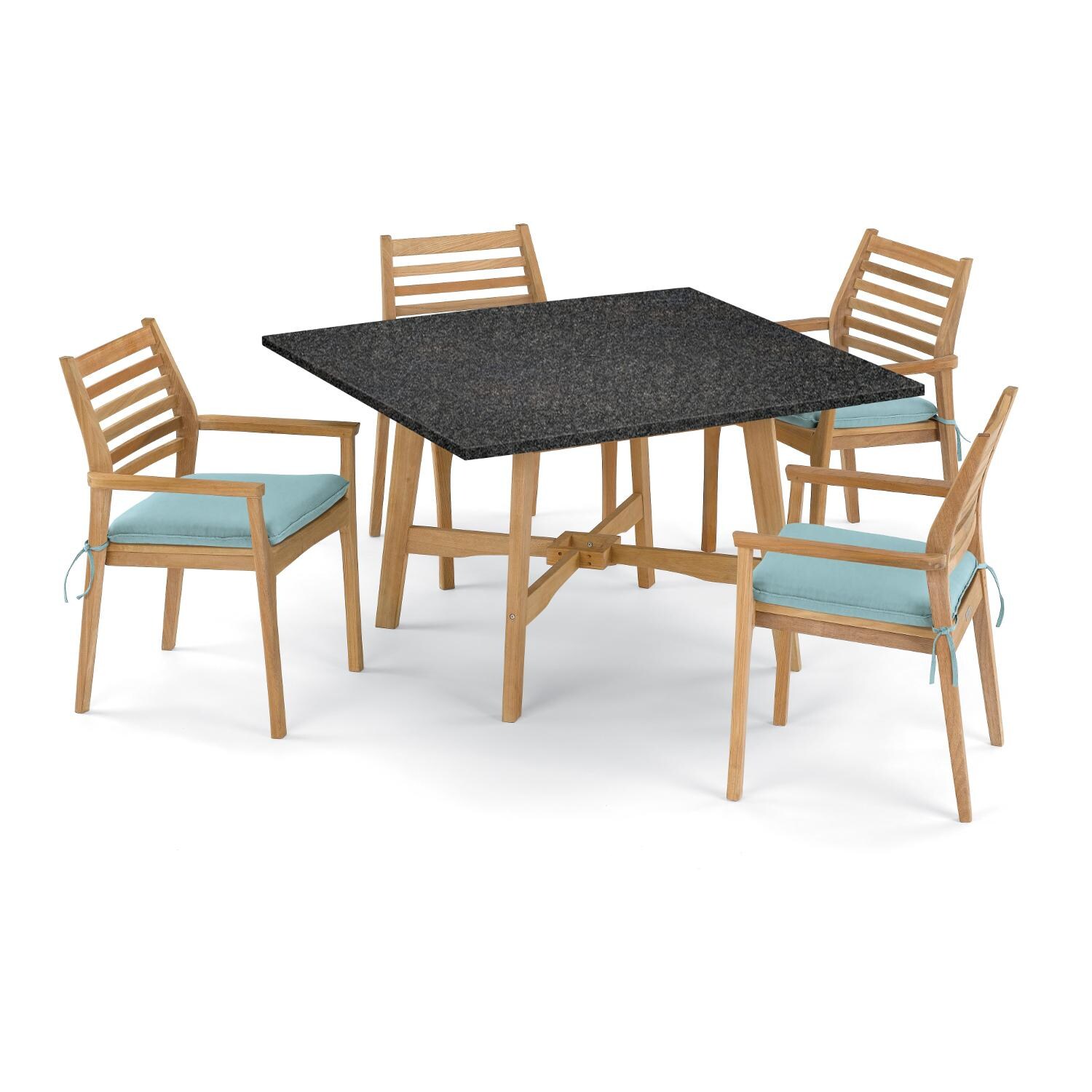 Wexford 5 Piece Natural Shorea Patio Dining Set W/ 48 Inch Square Lite-Core Charcoal Table & Sunbrella Canvas Mineral Blue Cushions By Oxford Garden thumbnail