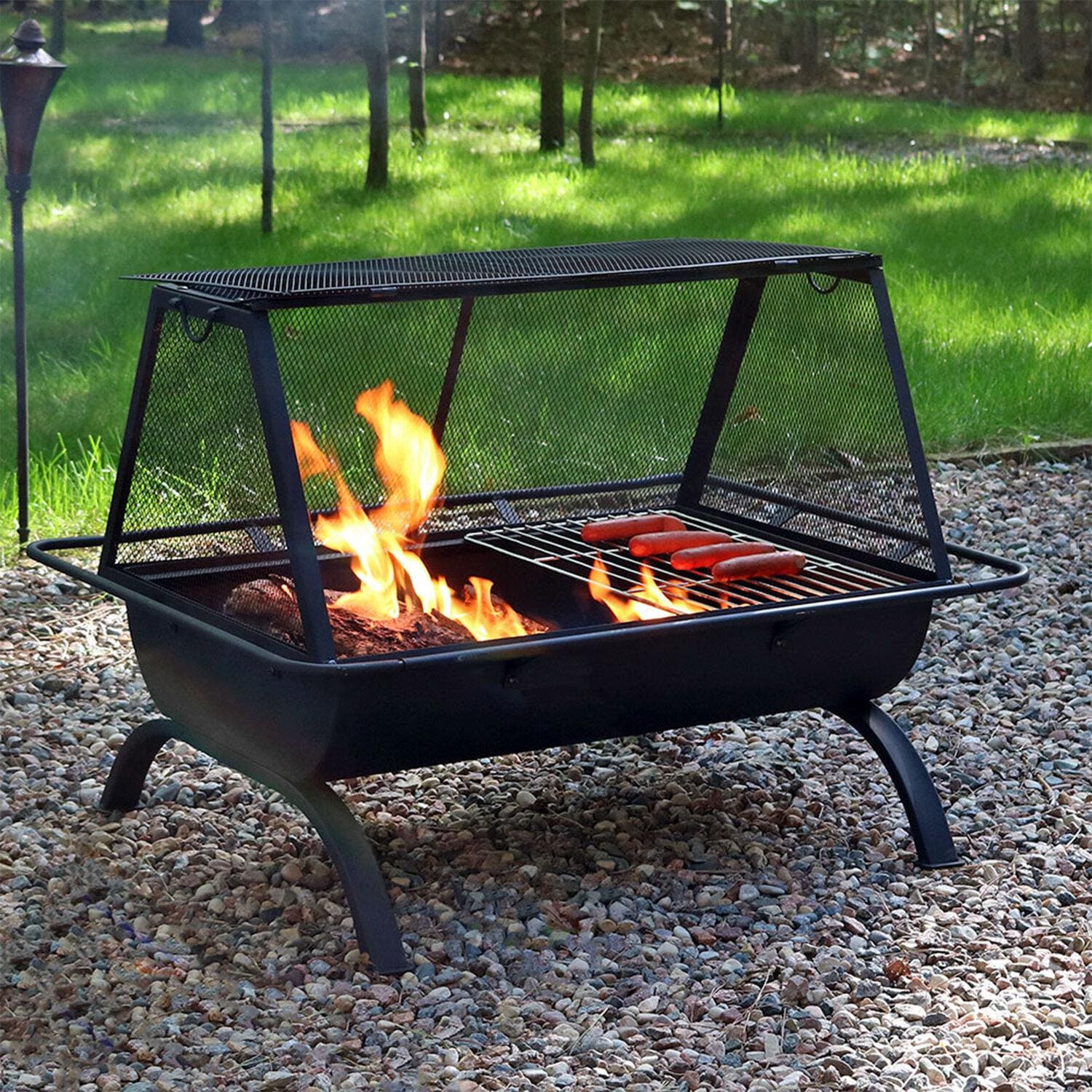 Ultimate Patio NB-NW201 36 Inch Rectangular Steel Wood-Burning Fire Pit in Black - Lifestyle thumbnail