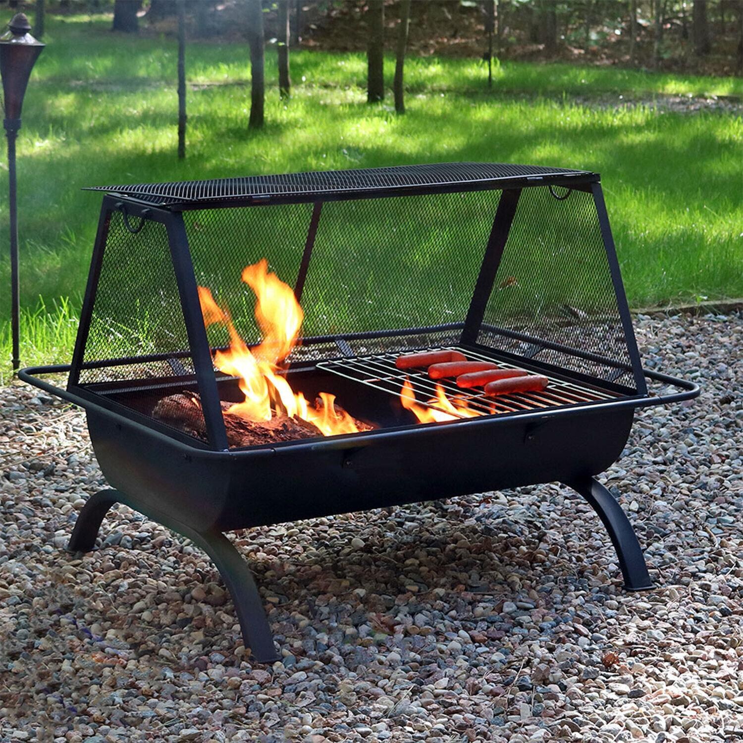 36 Inch Rectangular Steel Wood-Burning Fire Pit in Black by Ultimate Patio