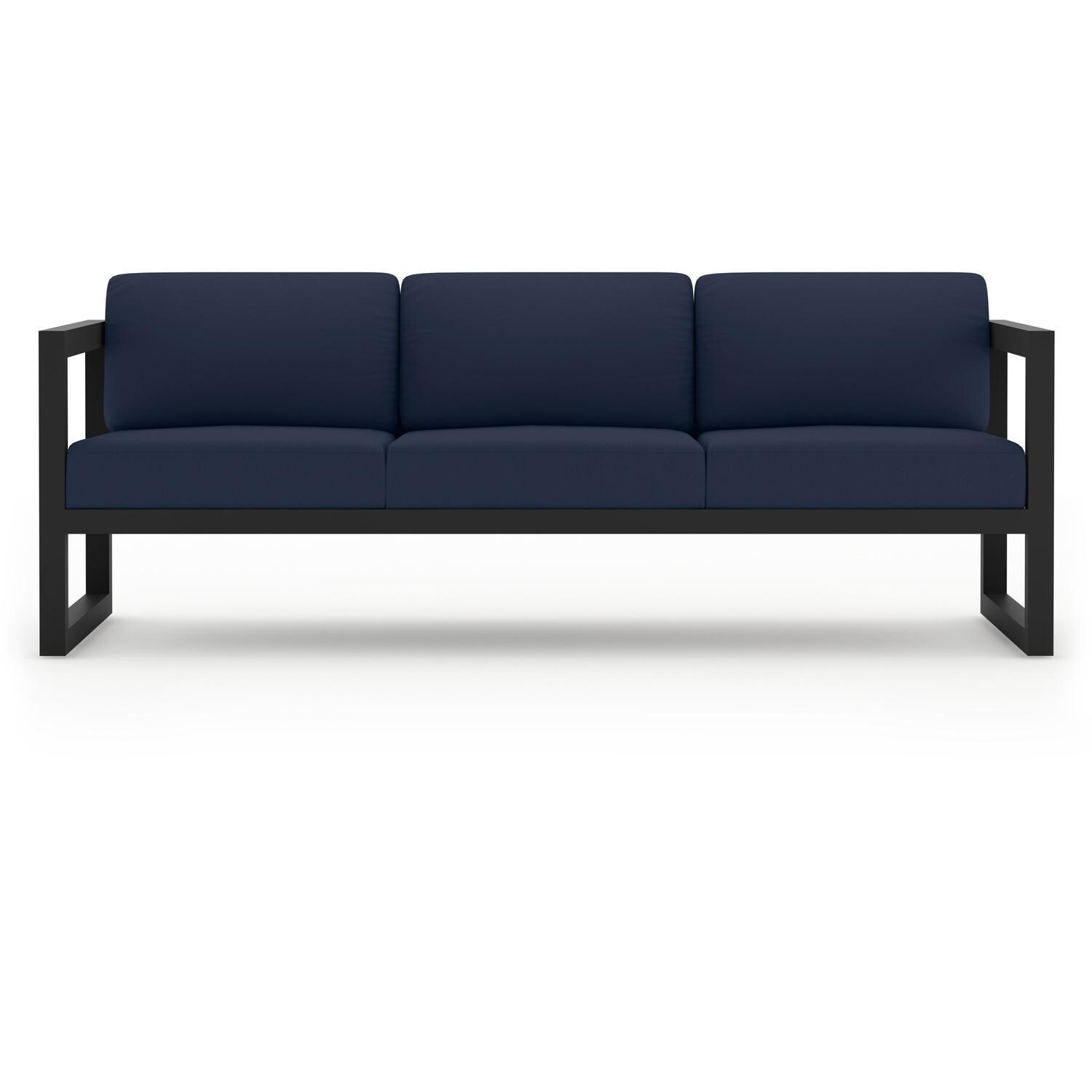 Lakeview MSTYCV-BK-3SS-IN Misty Cove 3 Pc Aluminum Seating Set in Black w/Portal Coffee Table & Spectrum Indigo Cushions by Lakeview Outdoor Designs - Sofa - White Background thumbnail
