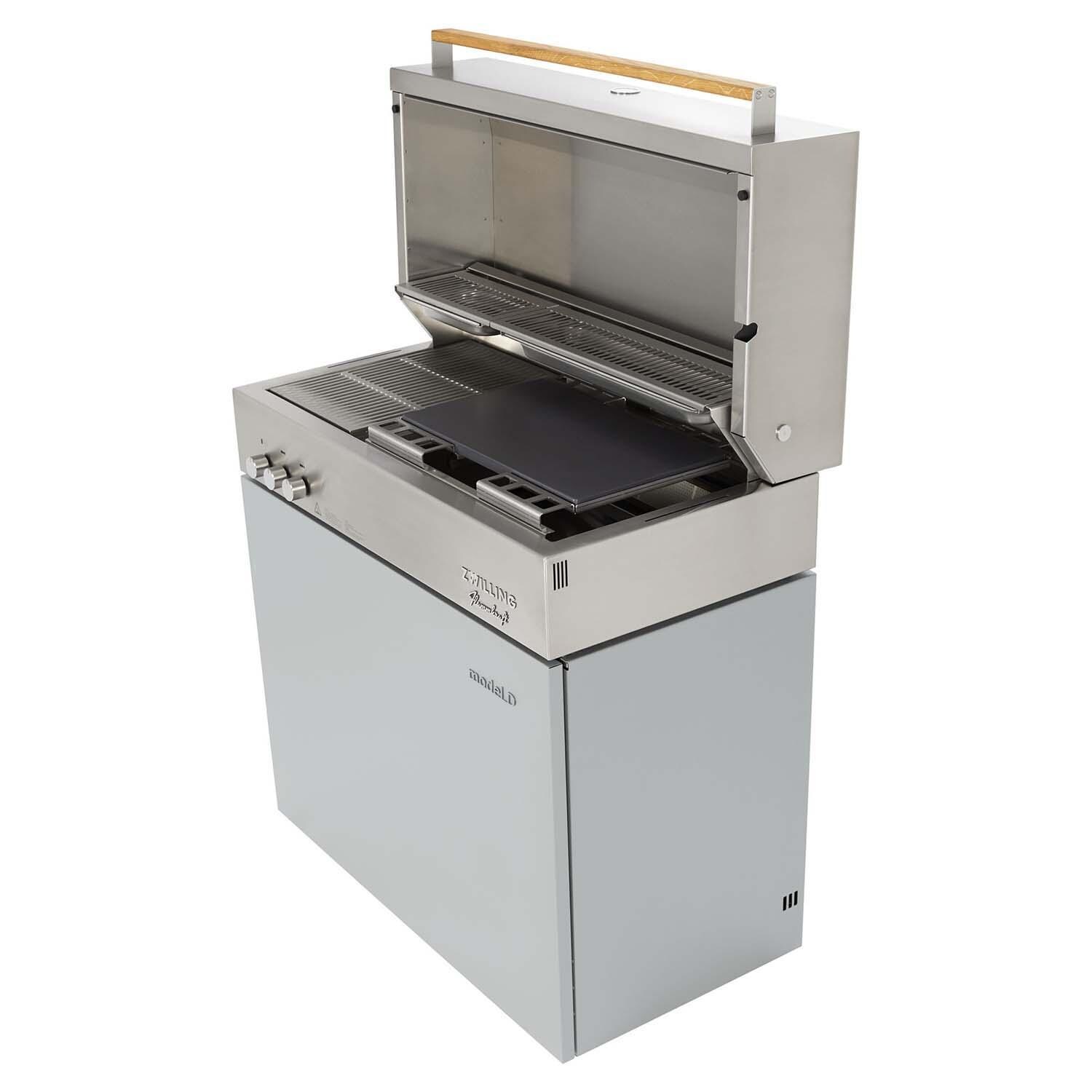 Flammkraft 1029485 Model D Propane Gas Grill - Light Grey - Shown w/ Pizza Stone (Sold Separately) - White Background thumbnail