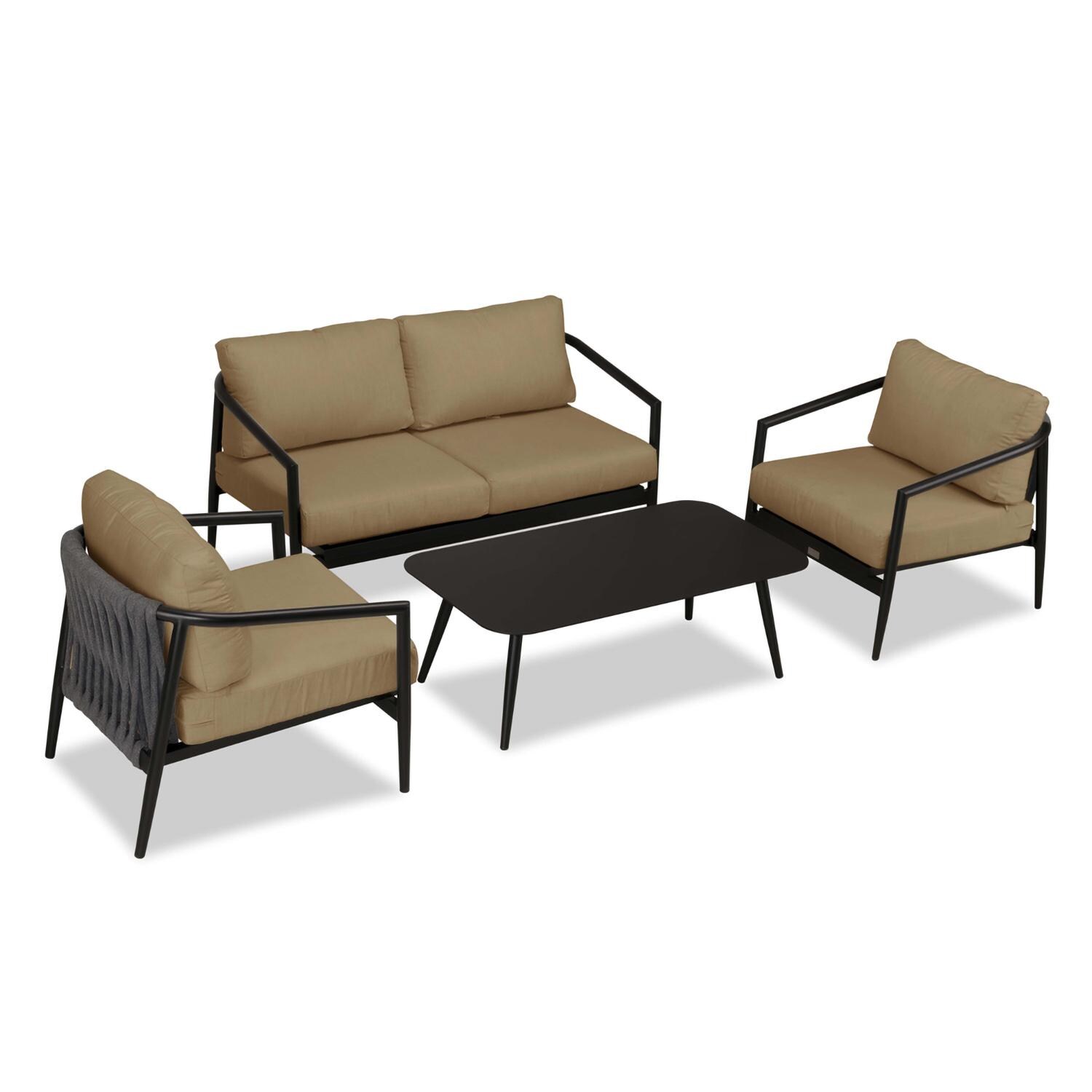 Lakeview Midnight Cove 4 Pc Aluminum Loveseat Seating Set in Black/Carbon/Heather Beige - Top - White Background thumbnail
