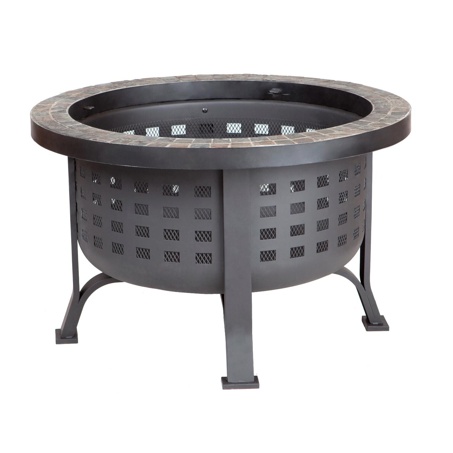 Ultimate Patio SC62240 Carondelet 30-Inch Round Slate Top Wood Burning Fire Pit - Full View Screen Off thumbnail