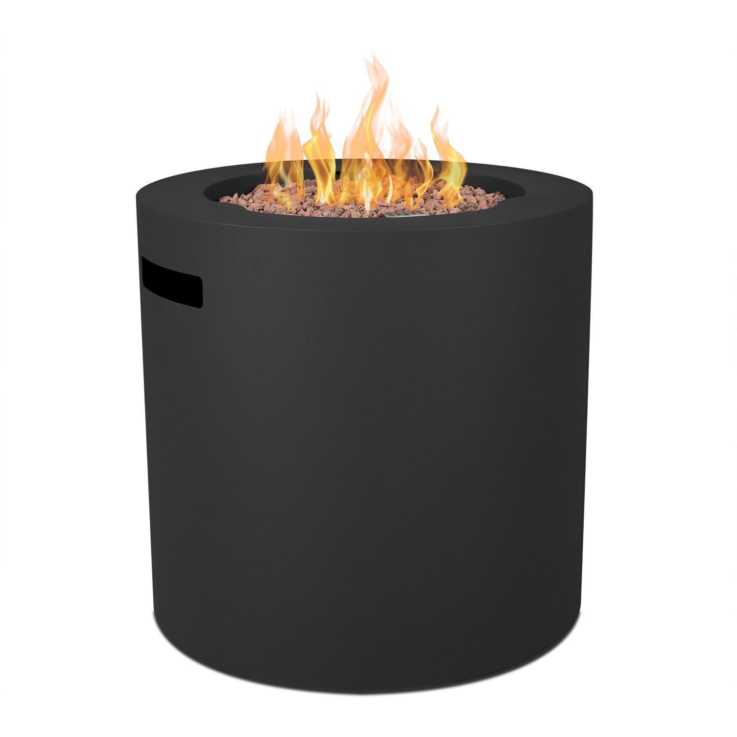 Elysian 3 Pc Powder Coated Steel 24 Inch Round Fire Pit in Black by Lakeview - Burner Lit - White Background thumbnail