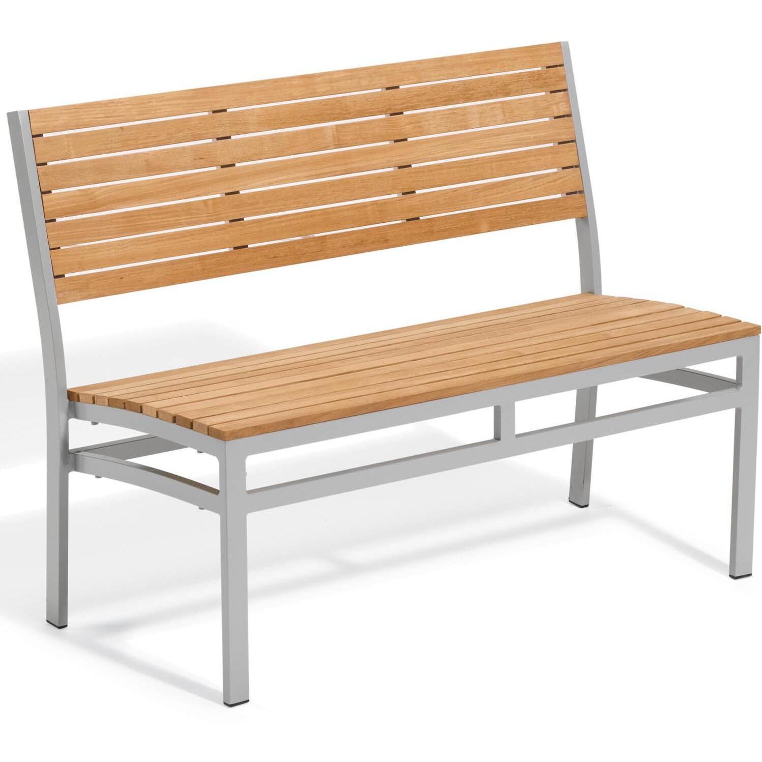 Travira 48 Inch Aluminum Stacking Patio Bench W/ Teak Seat By Oxford ...