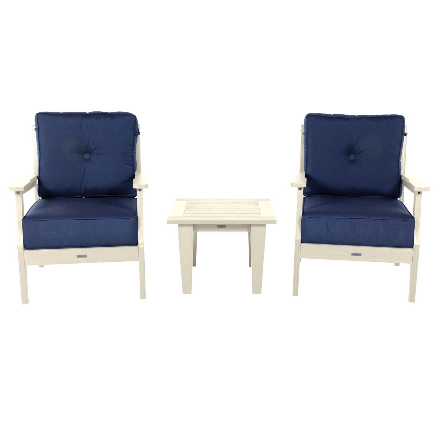 Blushing Bay 3 Pc Recycled Plastic Seating Set in Spectrum Indigo/Whitewash by Lakeview Outdoor Designs - Front View - White Background thumbnail