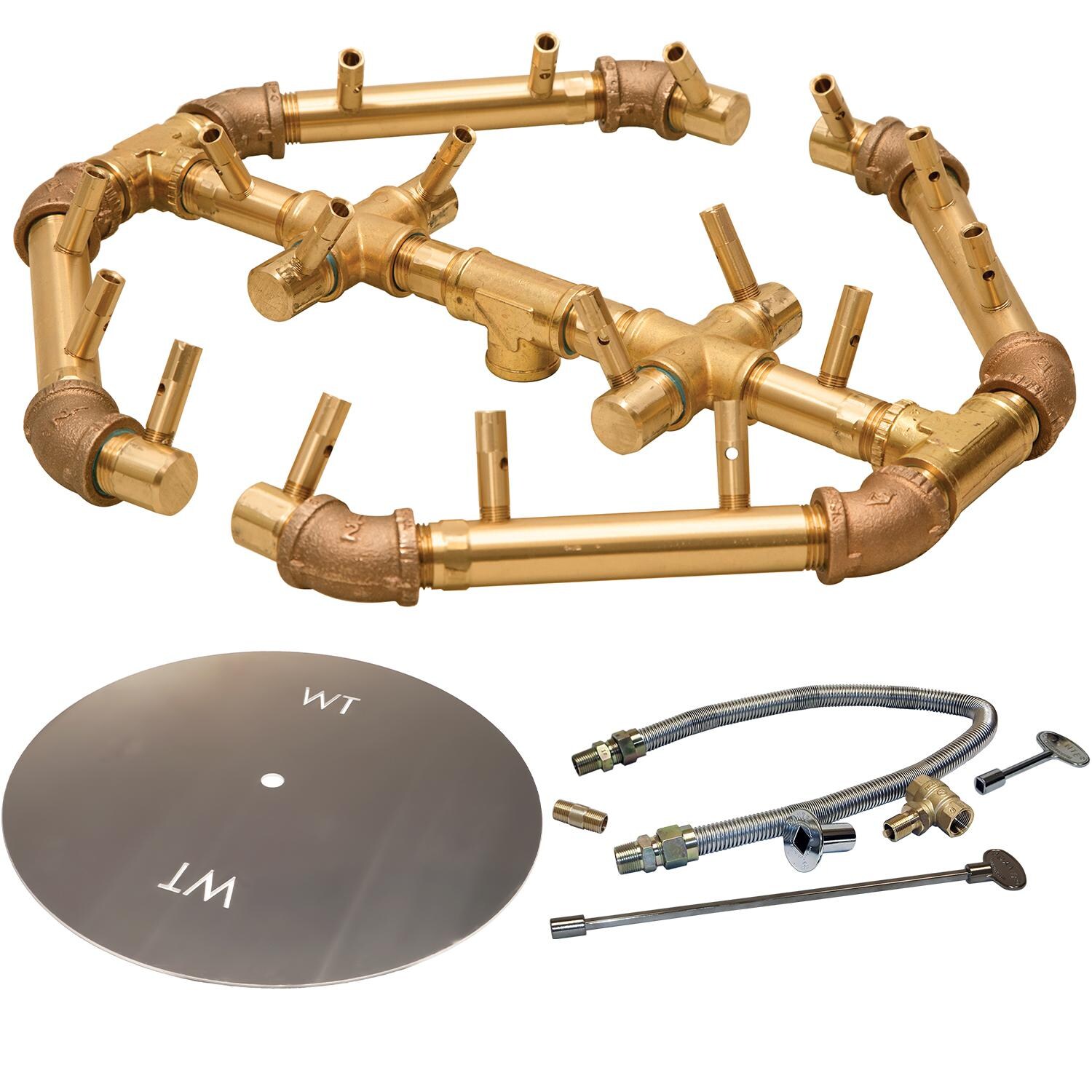 Warming Trends 24-Inch Round Propane Fire Pit Burner Kit W/ 14.75 X 15.75-Inch Octagonal CROSSFIRE Brass Burner - Match Light Ignition - CFBO180LPALPL24CFK1